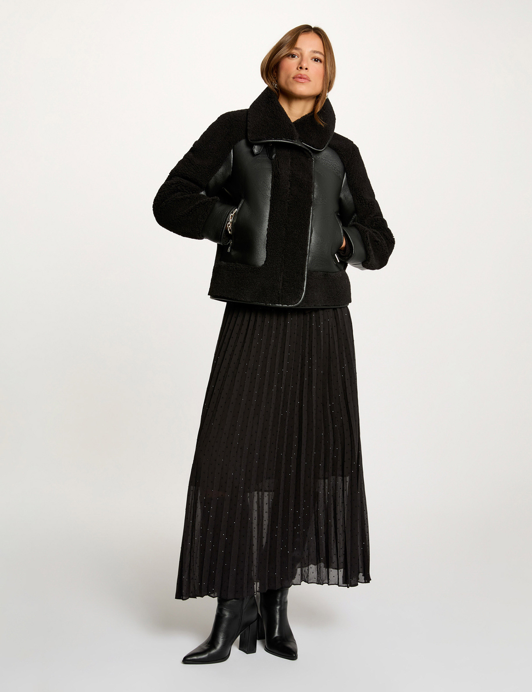 Manteau court col tailleur noir femme