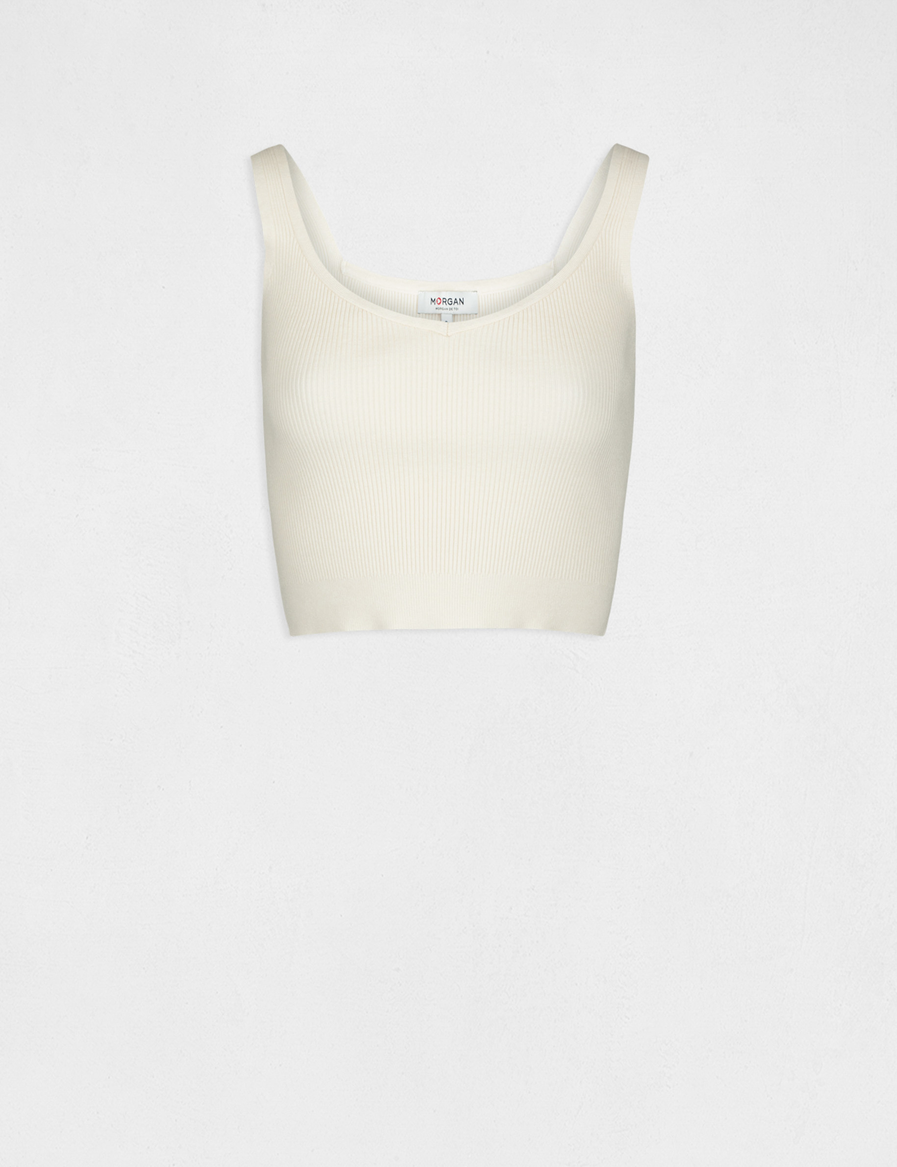 Pull d&eacute;bardeur crop top ivoire femme