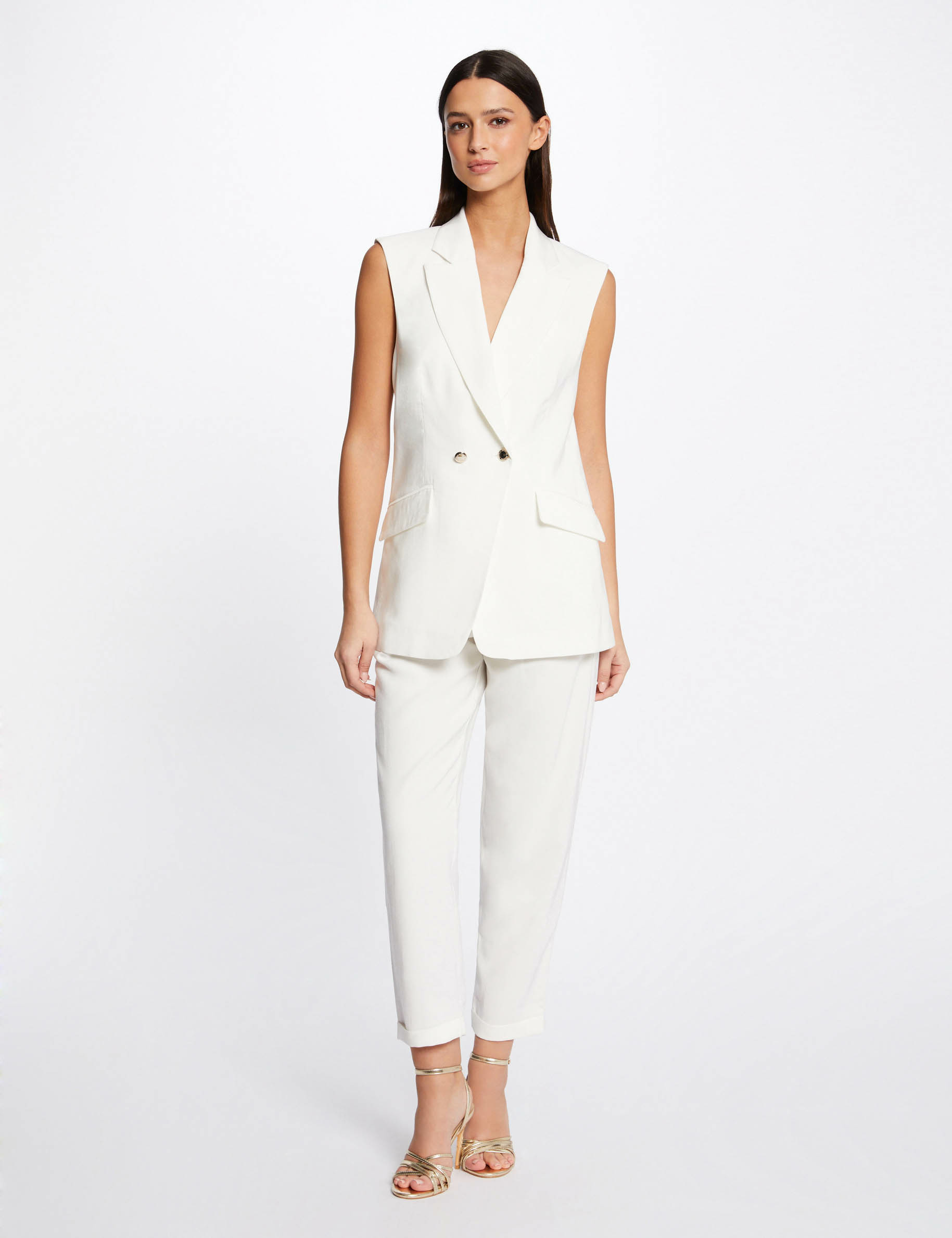 Pantalon droit fluide 7/8ème ecru femme Pantalon droit fluide 7/8ème ecru femme