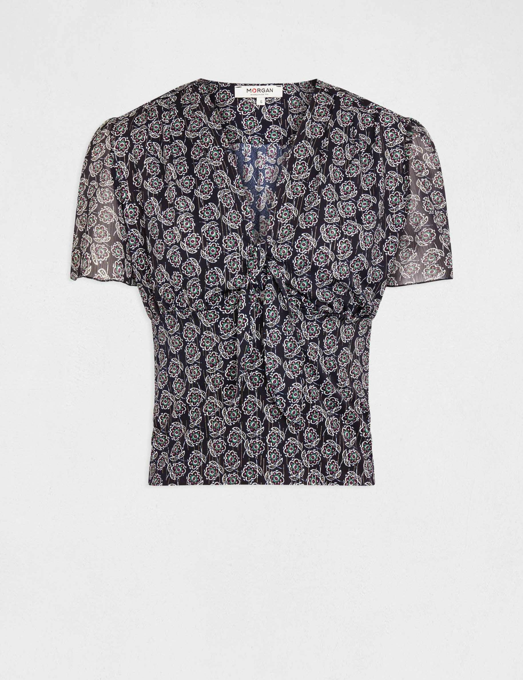 t shirt manches courtes imprime vegetal marine femme T-shirt manches courtes imprimé végétal marine femme