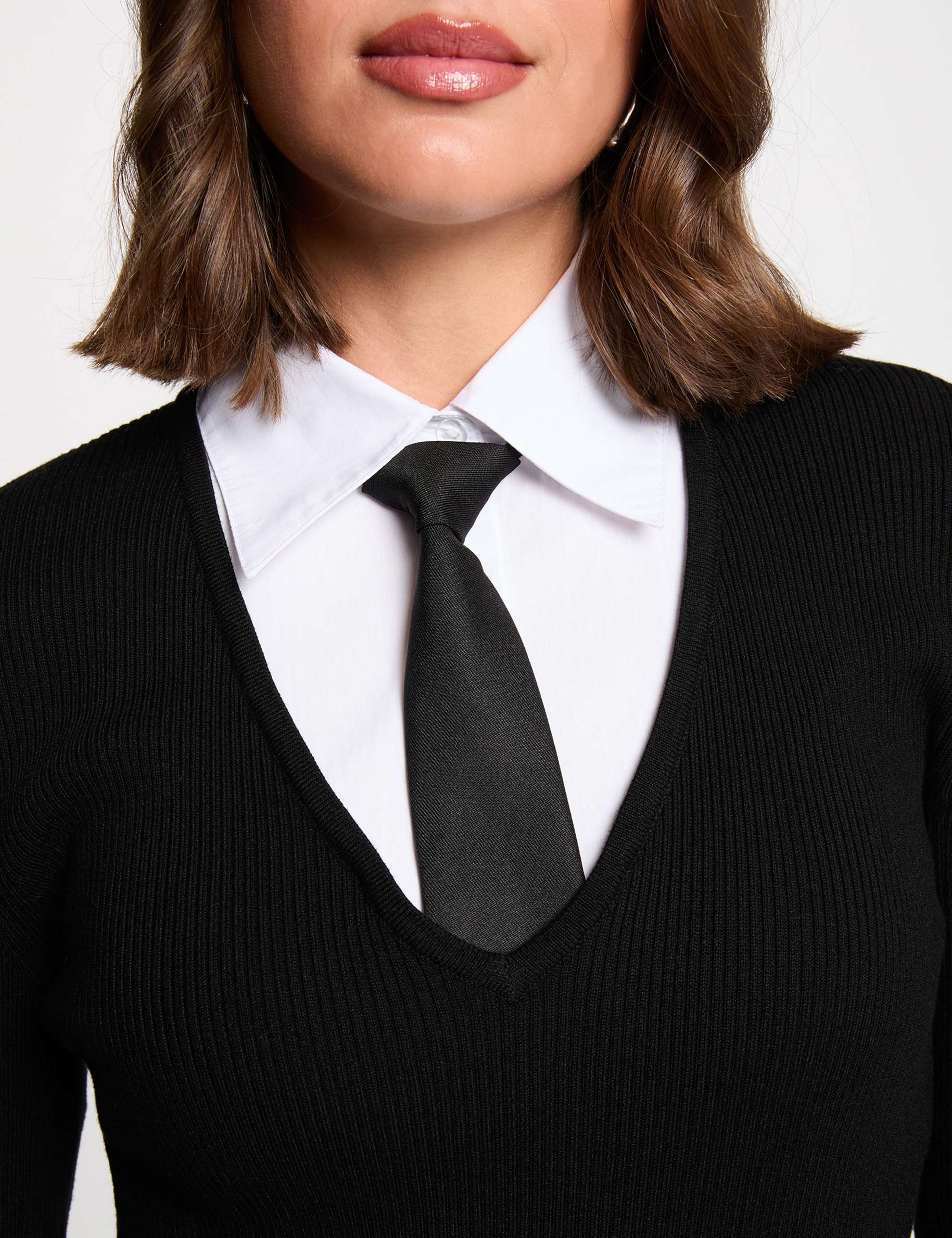 Pull 2-en-1 col &agrave; revers noir femme