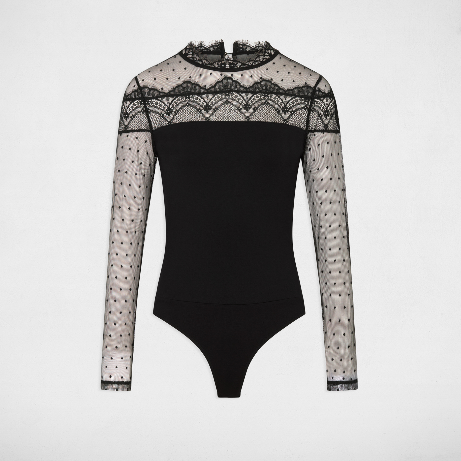 Body dentelle manches longues noir femme