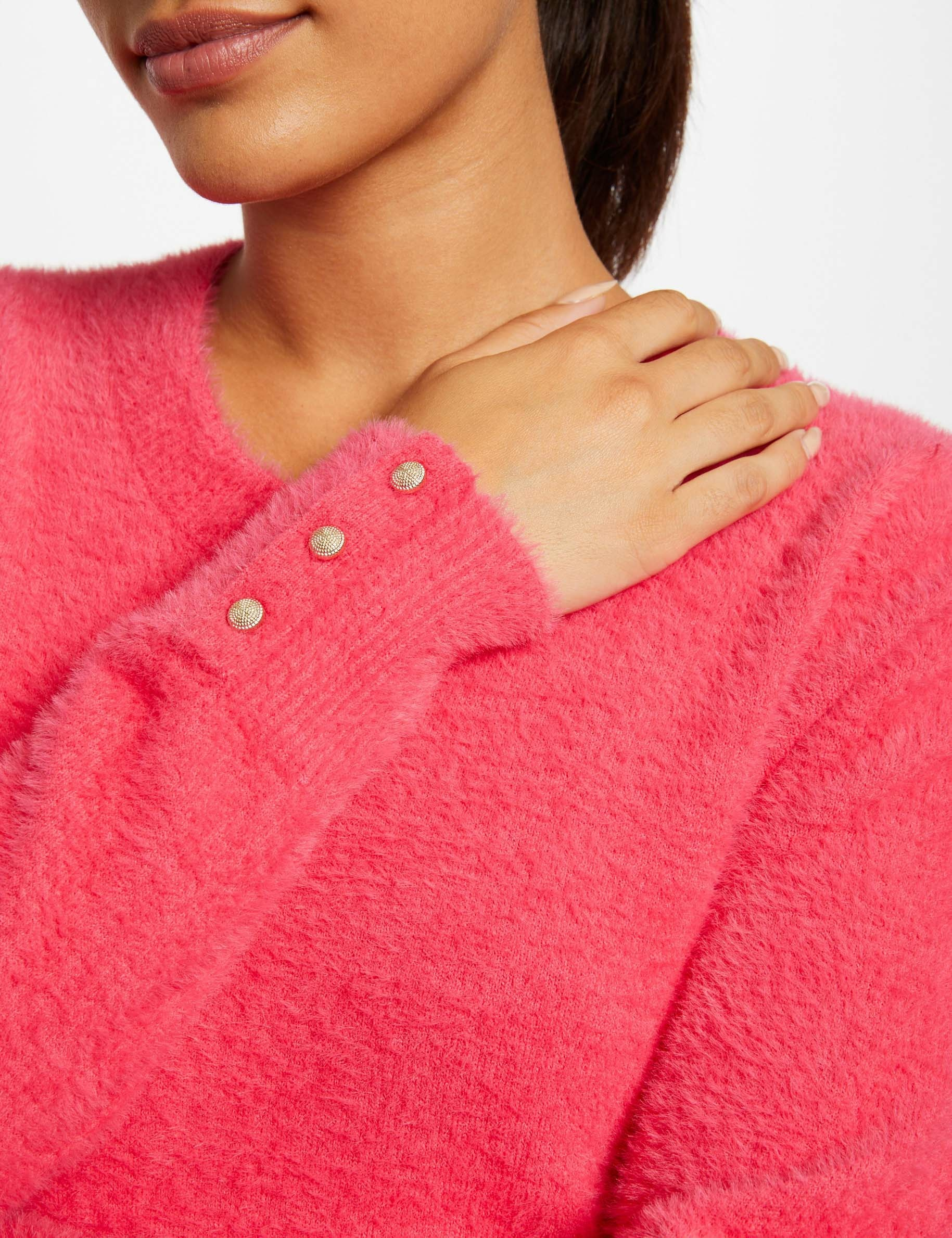 Pull manches longues à col rond fuchsia femme Pull manches longues à col rond fuchsia femme