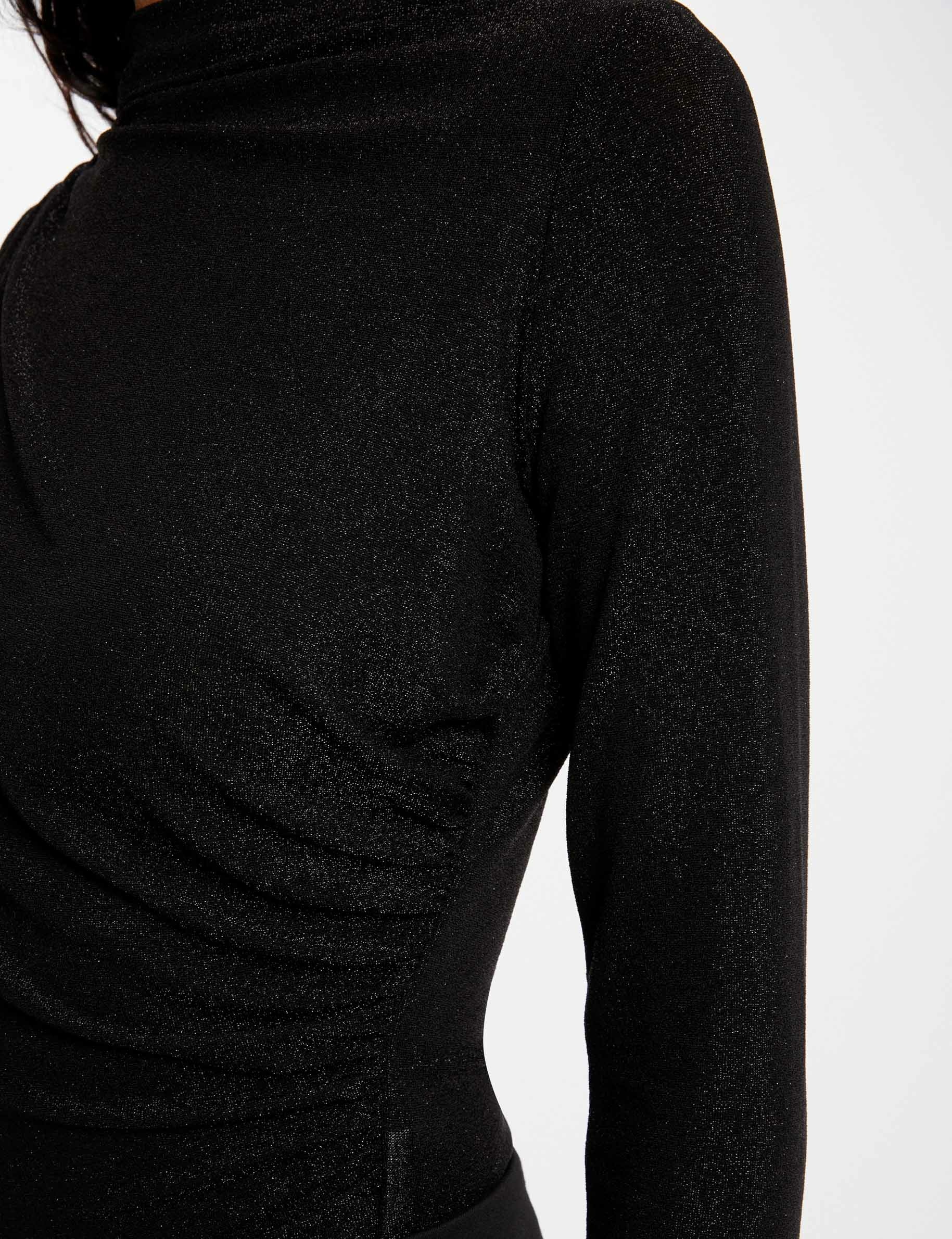 T-shirt manches longues fils métallisés noir femme