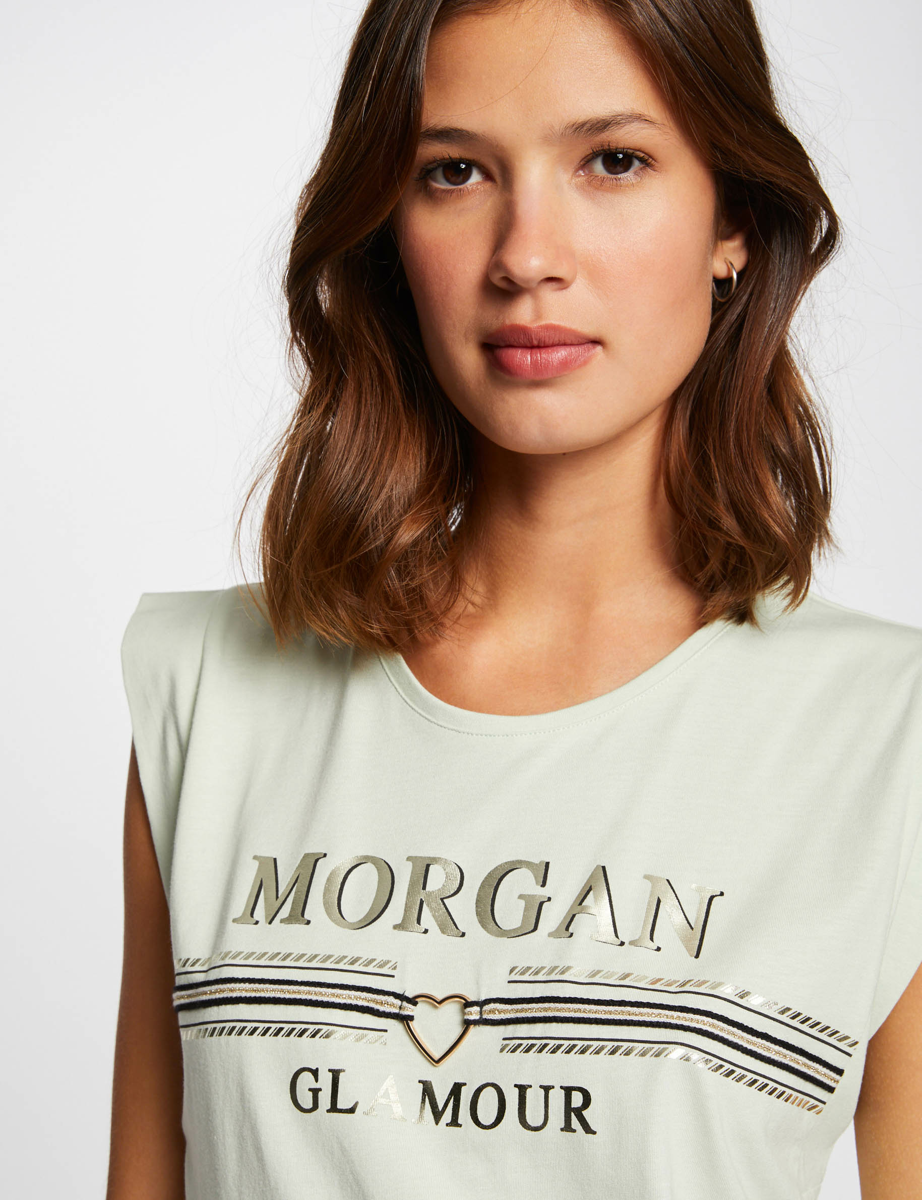 t shirt manches courtes a inscription vert clair femme T-shirt manches courtes à inscription vert clair femme