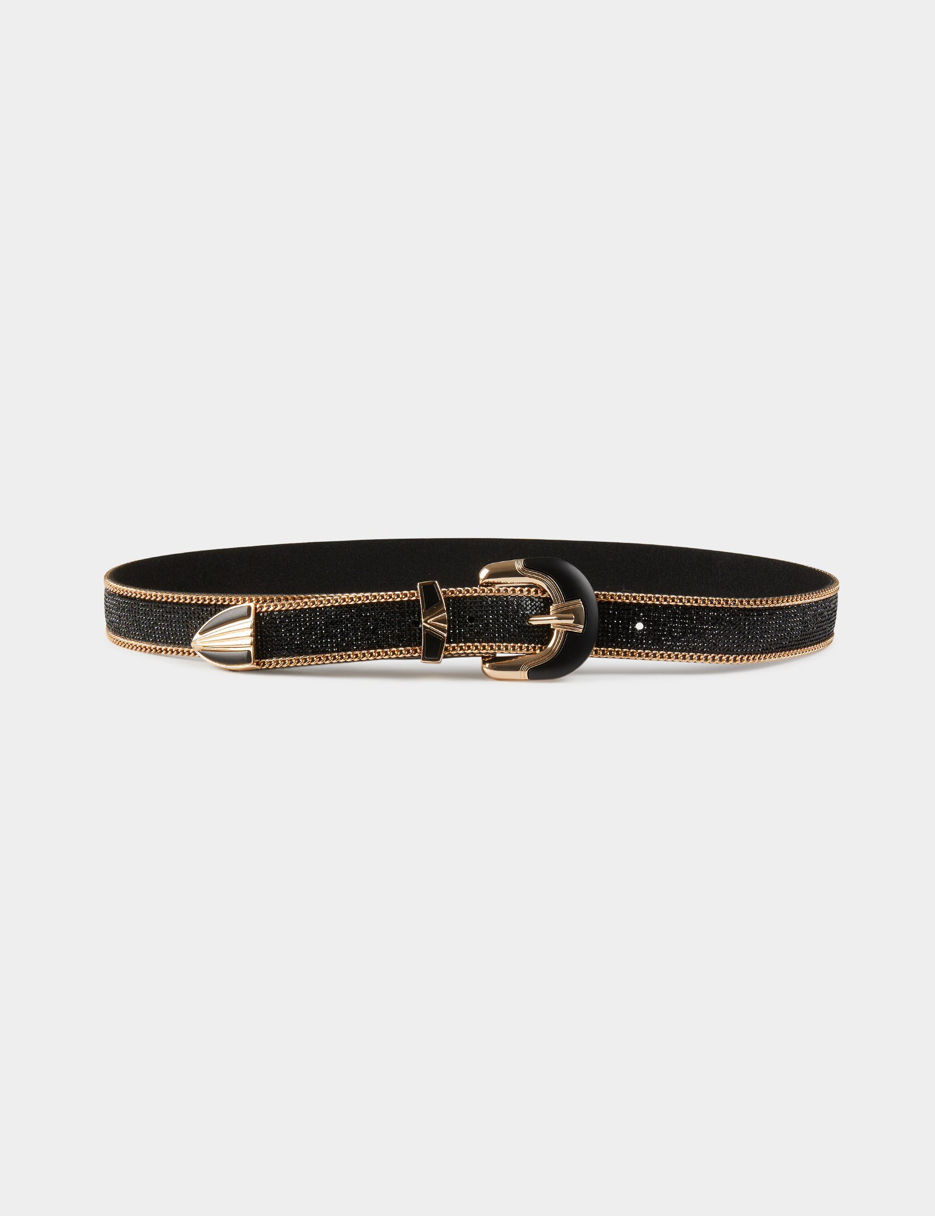 Ceinture avec strass et chaines noir femme Morgan