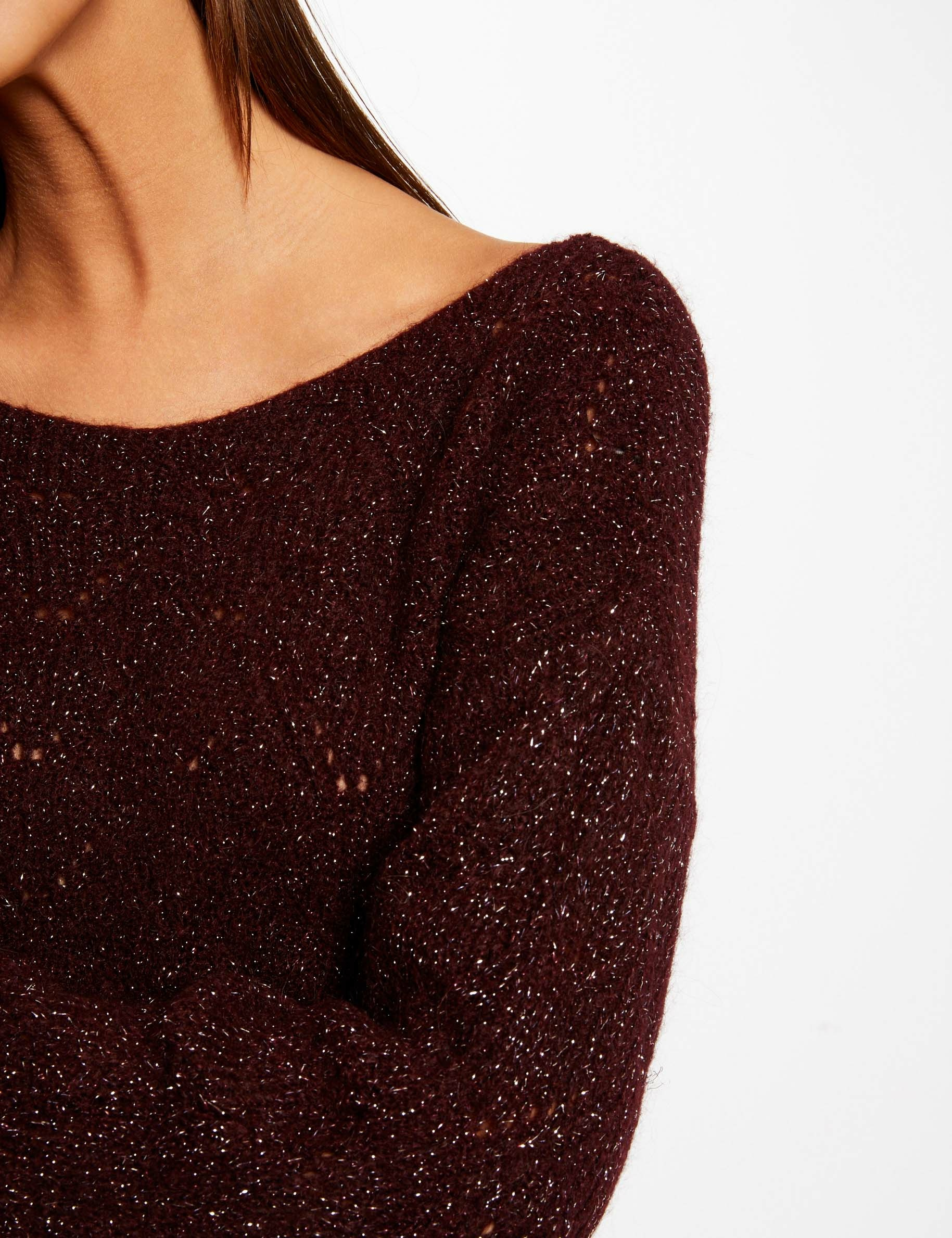 Pull manches longues à col rond prune femme Pull manches longues à col rond prune femme