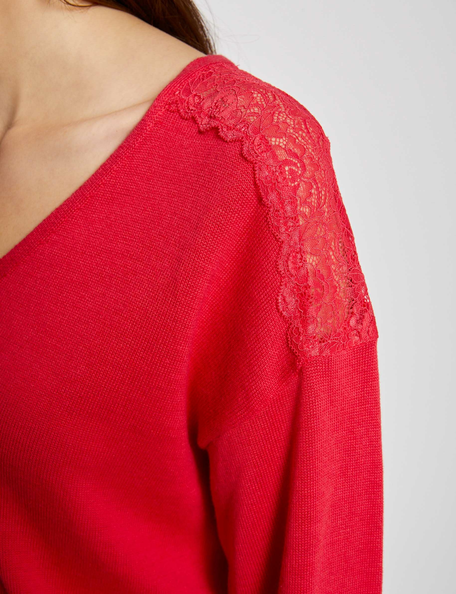 pull col en v manches longues rouge moyen femme Pull col en V manches longues rouge moyen femme