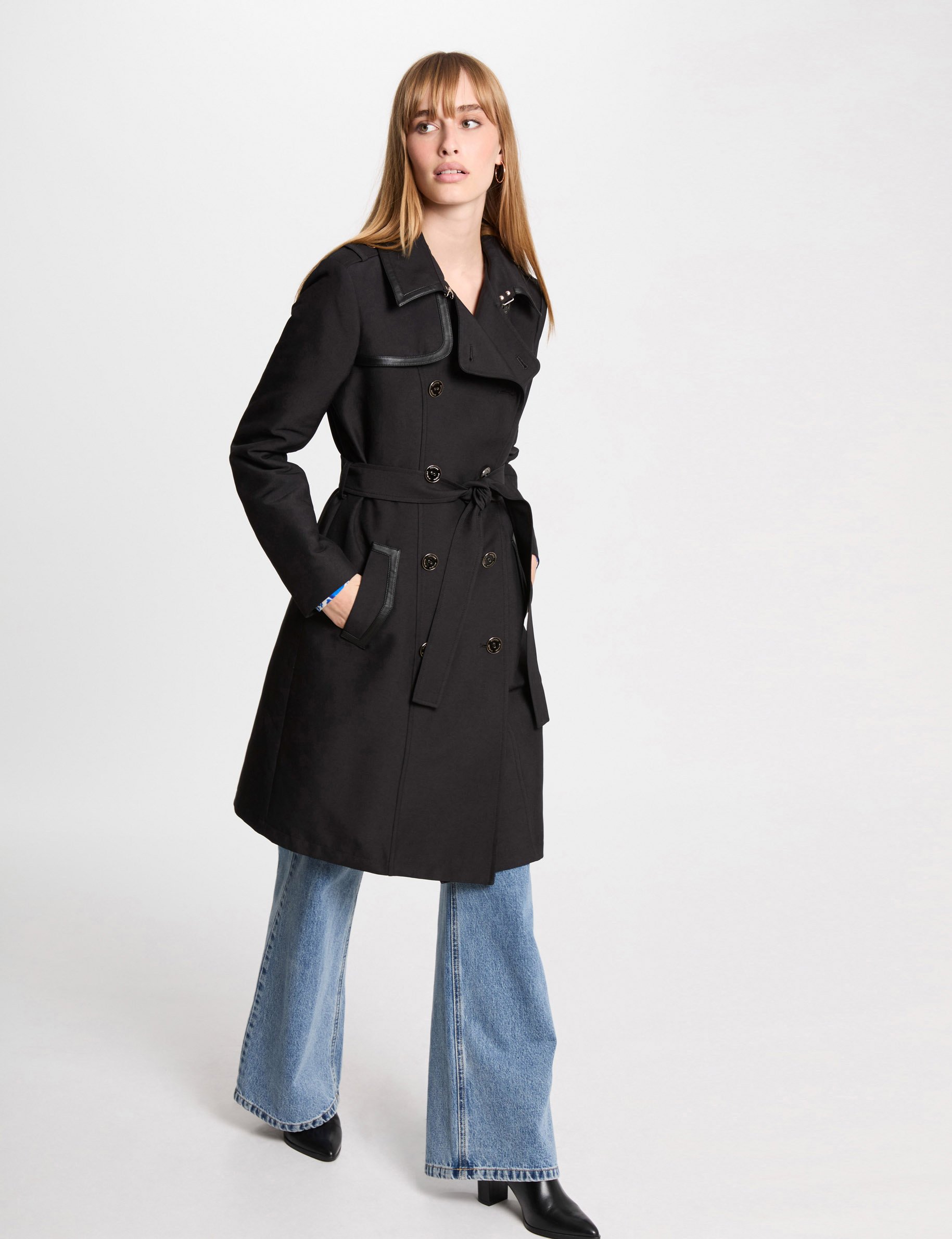 trench long ceinture noir femme Trench long ceinturé noir femme