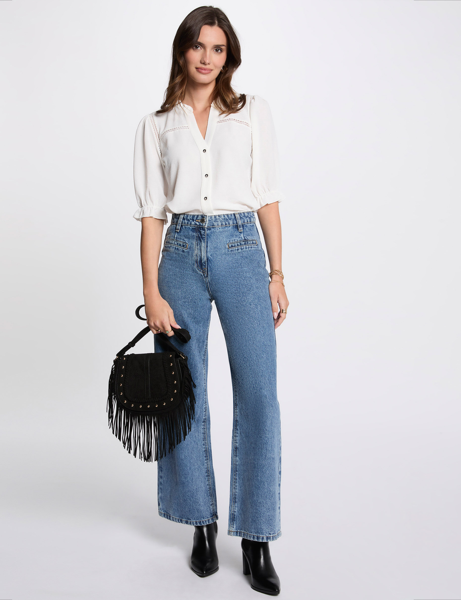 blouse manches 34 ivoire femme Blouse manches 3/4 ivoire femme