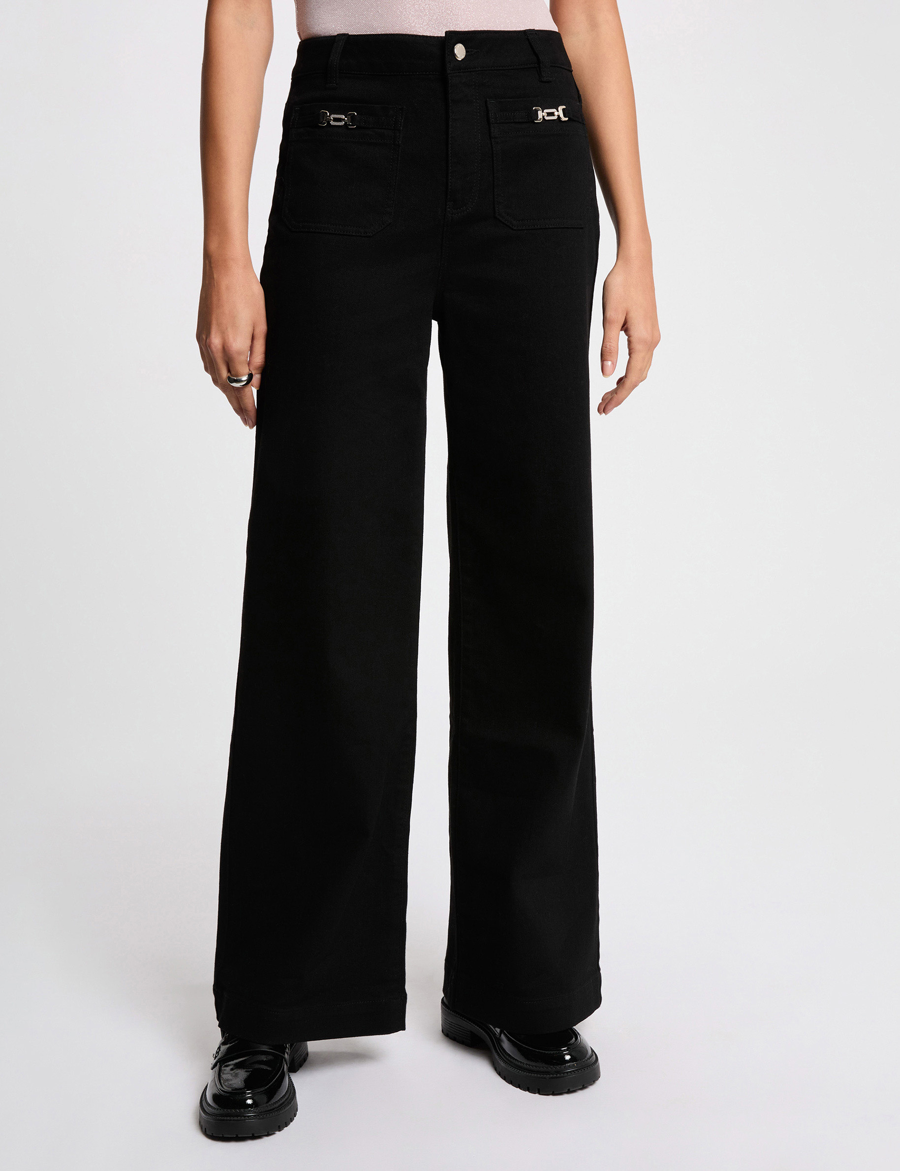 Jean large taille haute noir femme