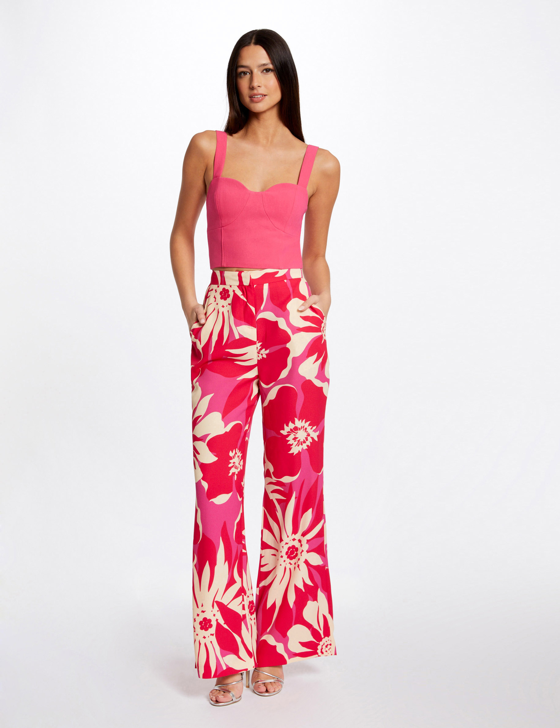 Bustier crop top zippé rose moyen femme Bustier crop top zippé rose moyen femme