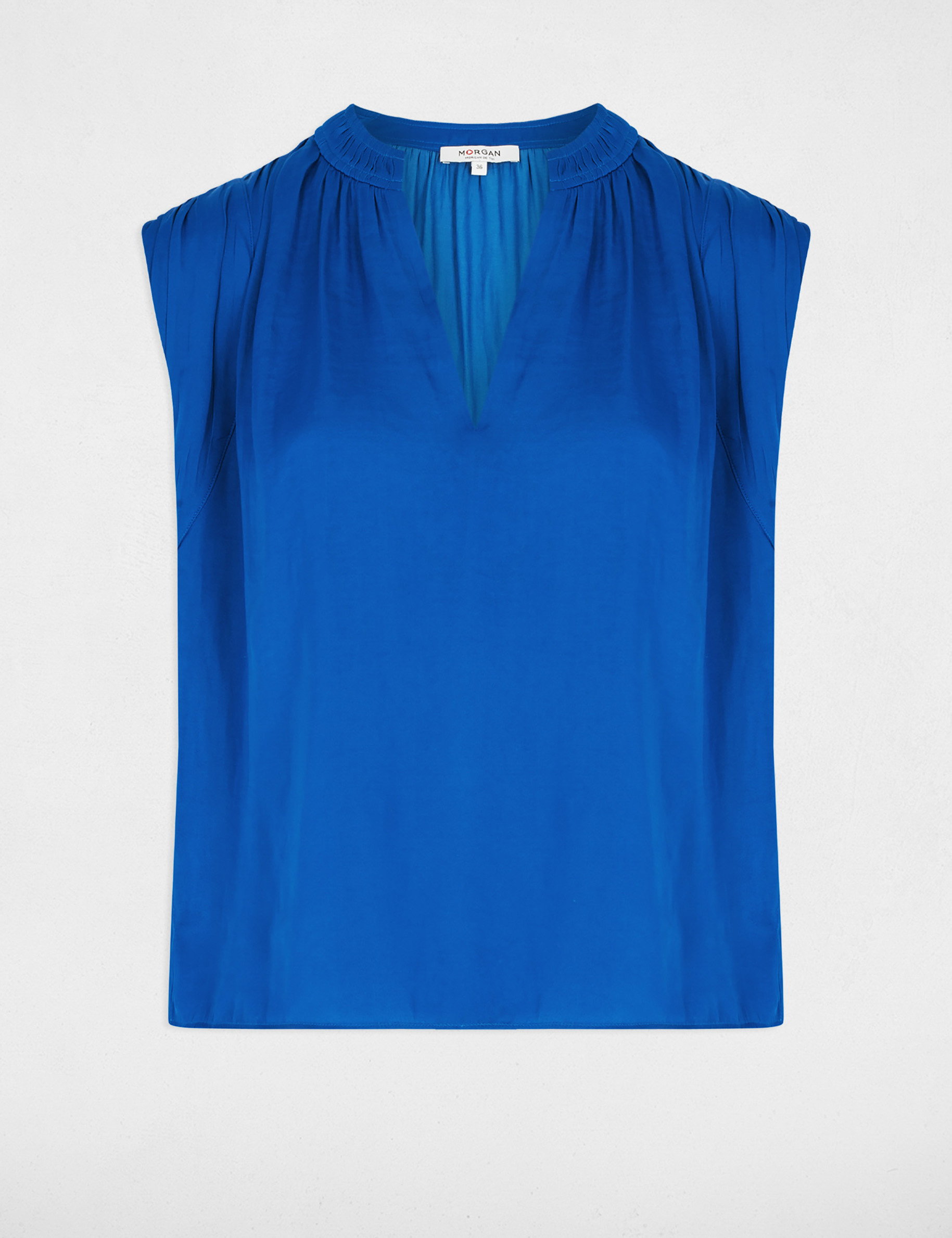 blouse manches courtes satin bleu electrique femme Blouse manches courtes satin bleu electrique femme