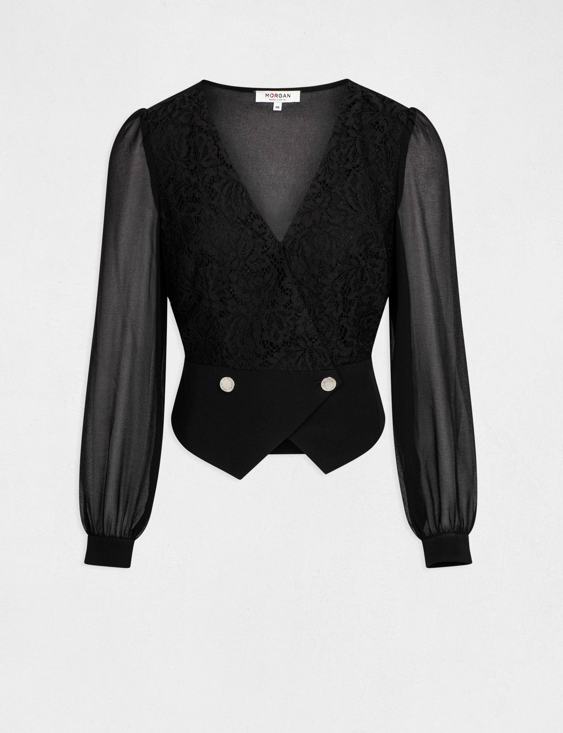 blouse manches longues a dentelle noir femme Blouse manches longues à dentelle noir femme
