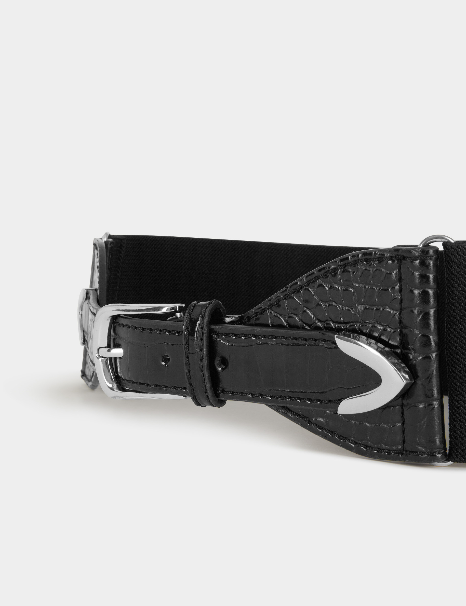 Ceinture élastiquée aspect croco noir femme