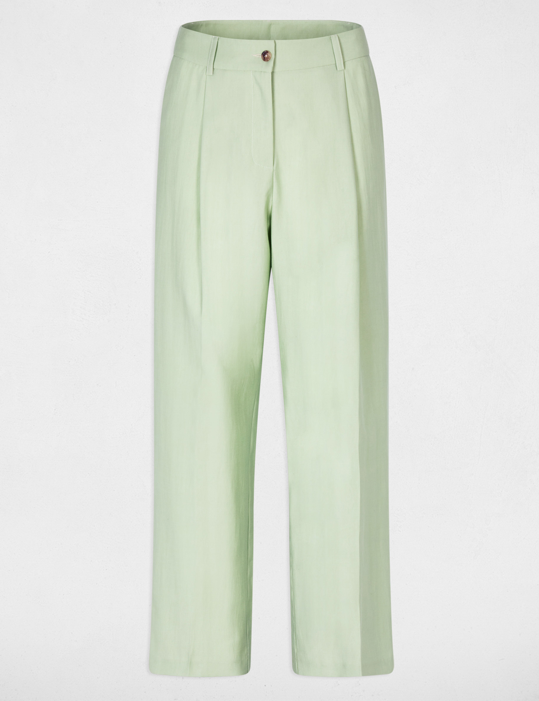 Pantalon carotte taille haute vert pastel femme