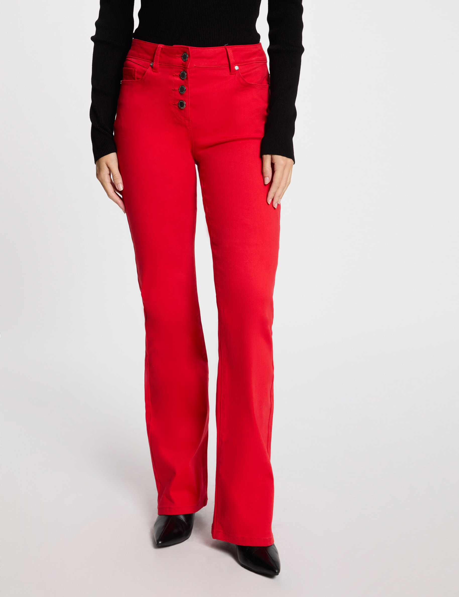 pantalon bootcut boutonne rouge femme Pantalon bootcut boutonné rouge femme