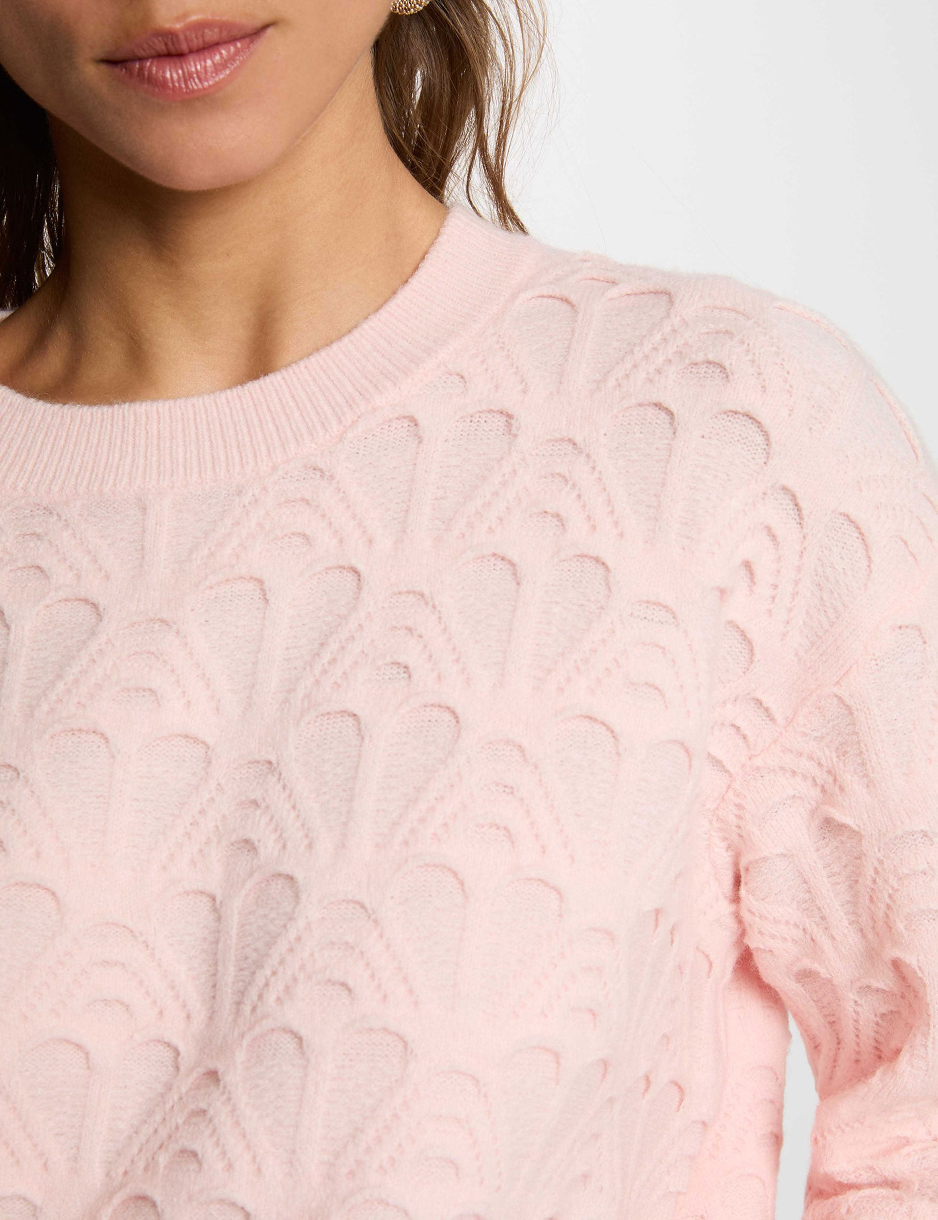 Pull col rond fantaisie rose clair femme