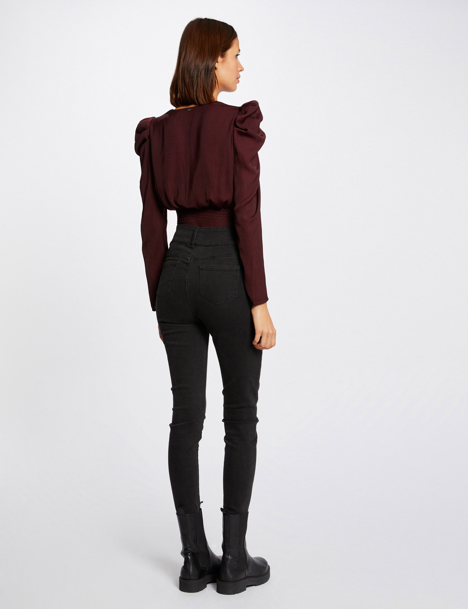 Blouse manches longues col cache-coeur prune femme Blouse manches longues col cache-coeur prune femme