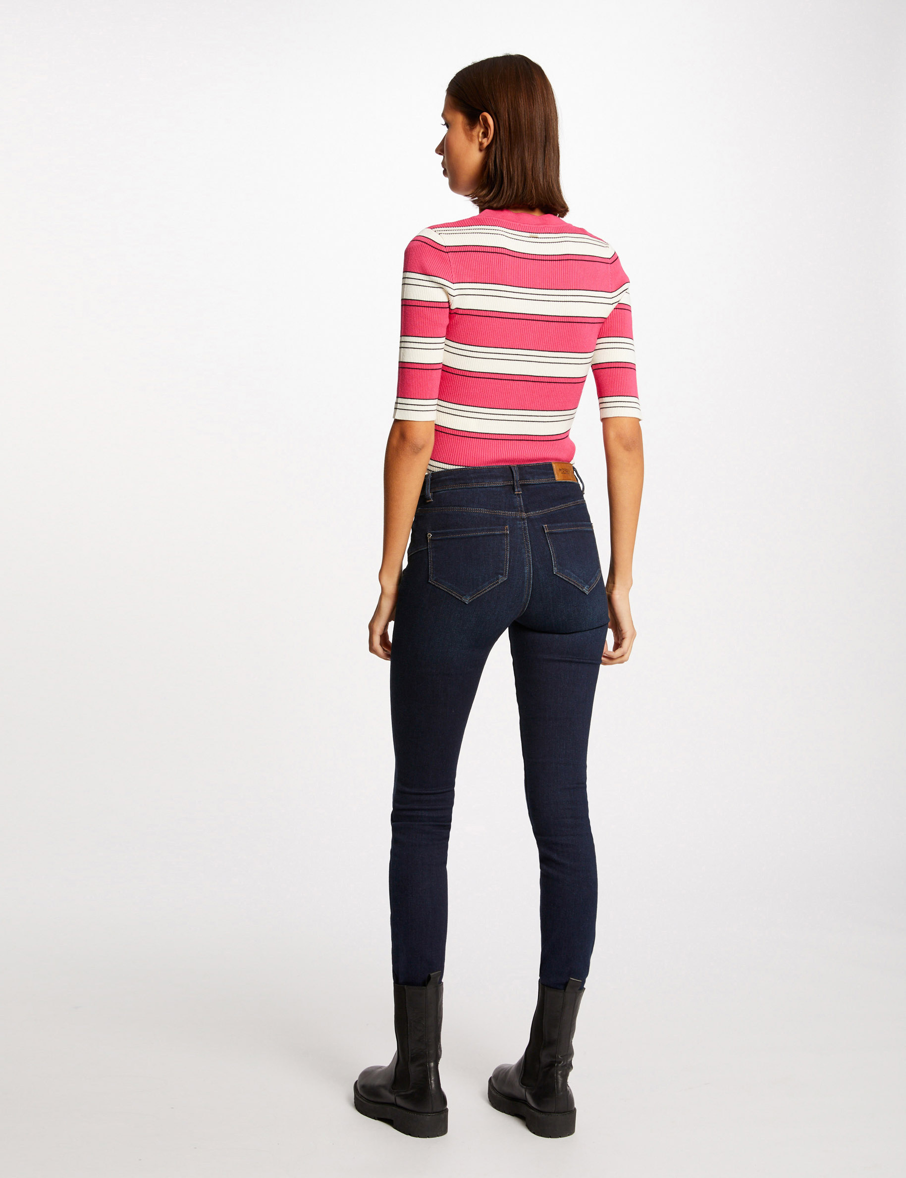 Pull manches courtes à rayures fuchsia femme Pull manches courtes à rayures fuchsia femme