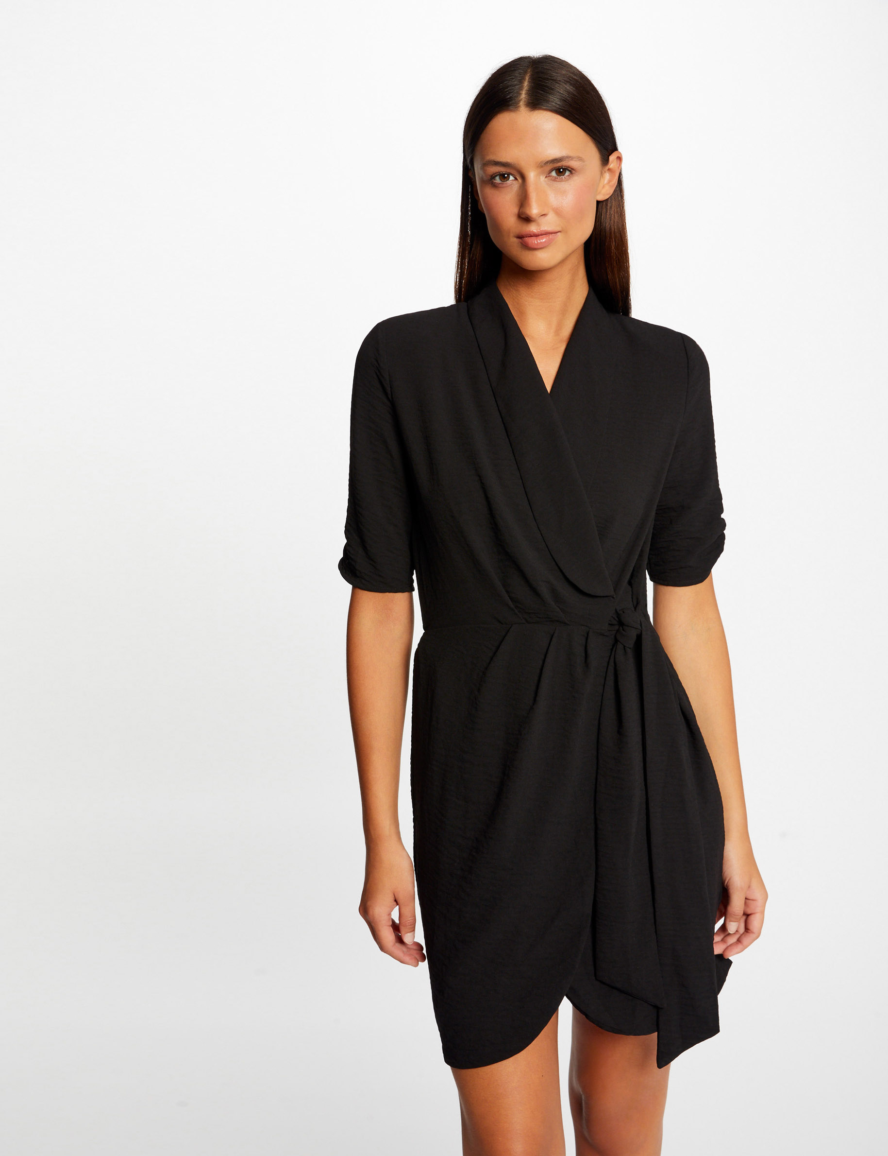 Robe portefeuille manches 3/4 noir femme
