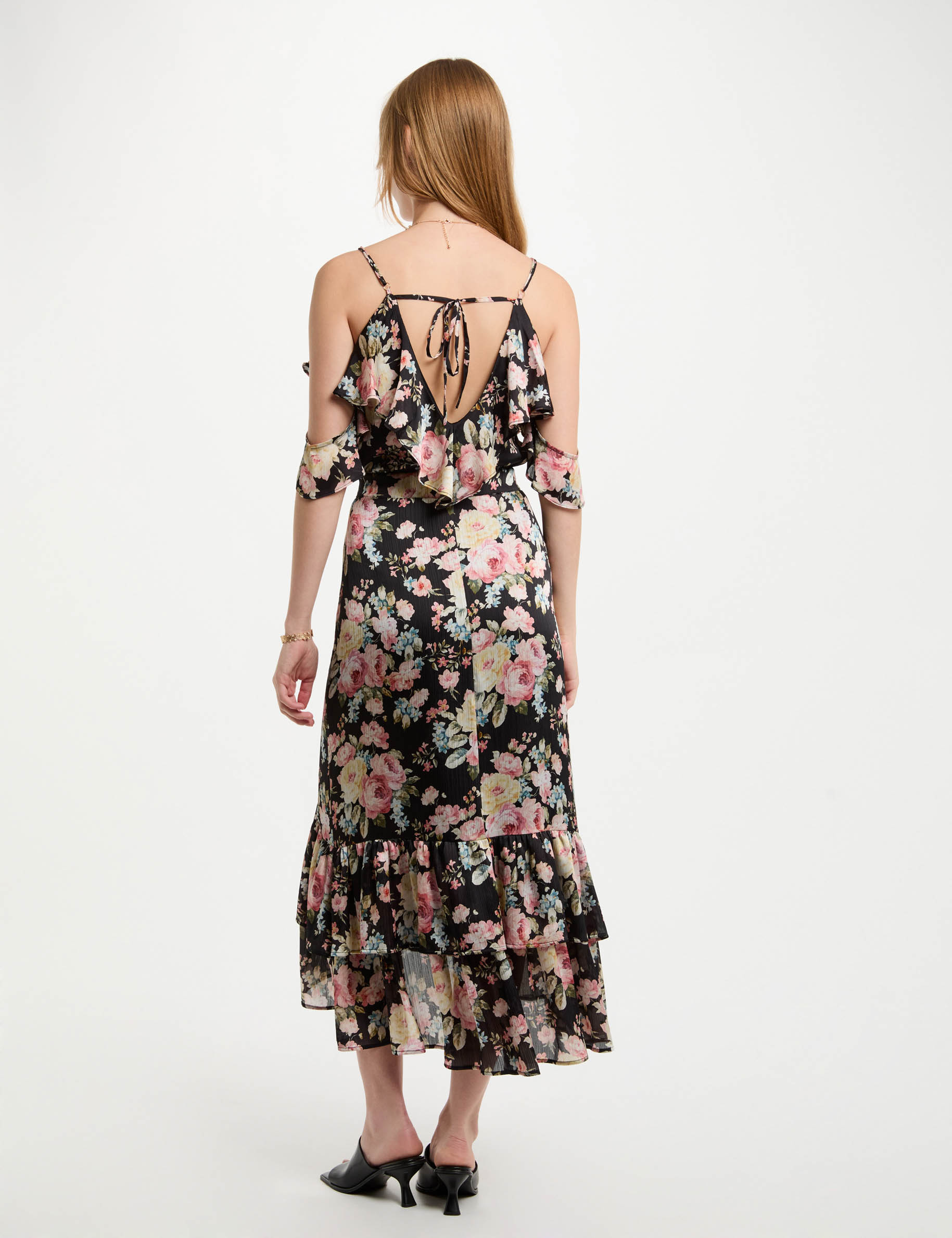 Jupe midi volants imprimée multicolore femme