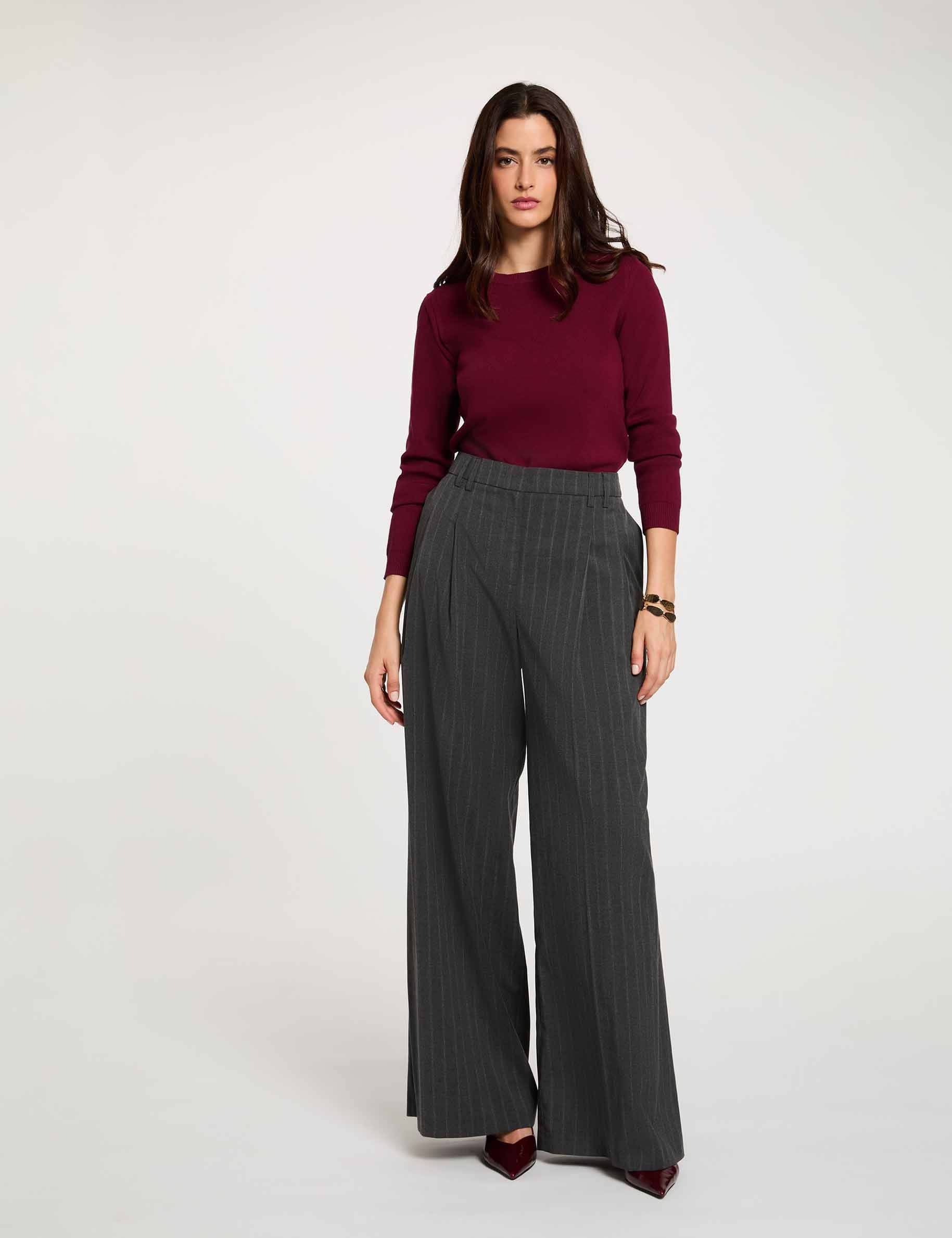 Pantalon large taille haute denim gris fonce femme