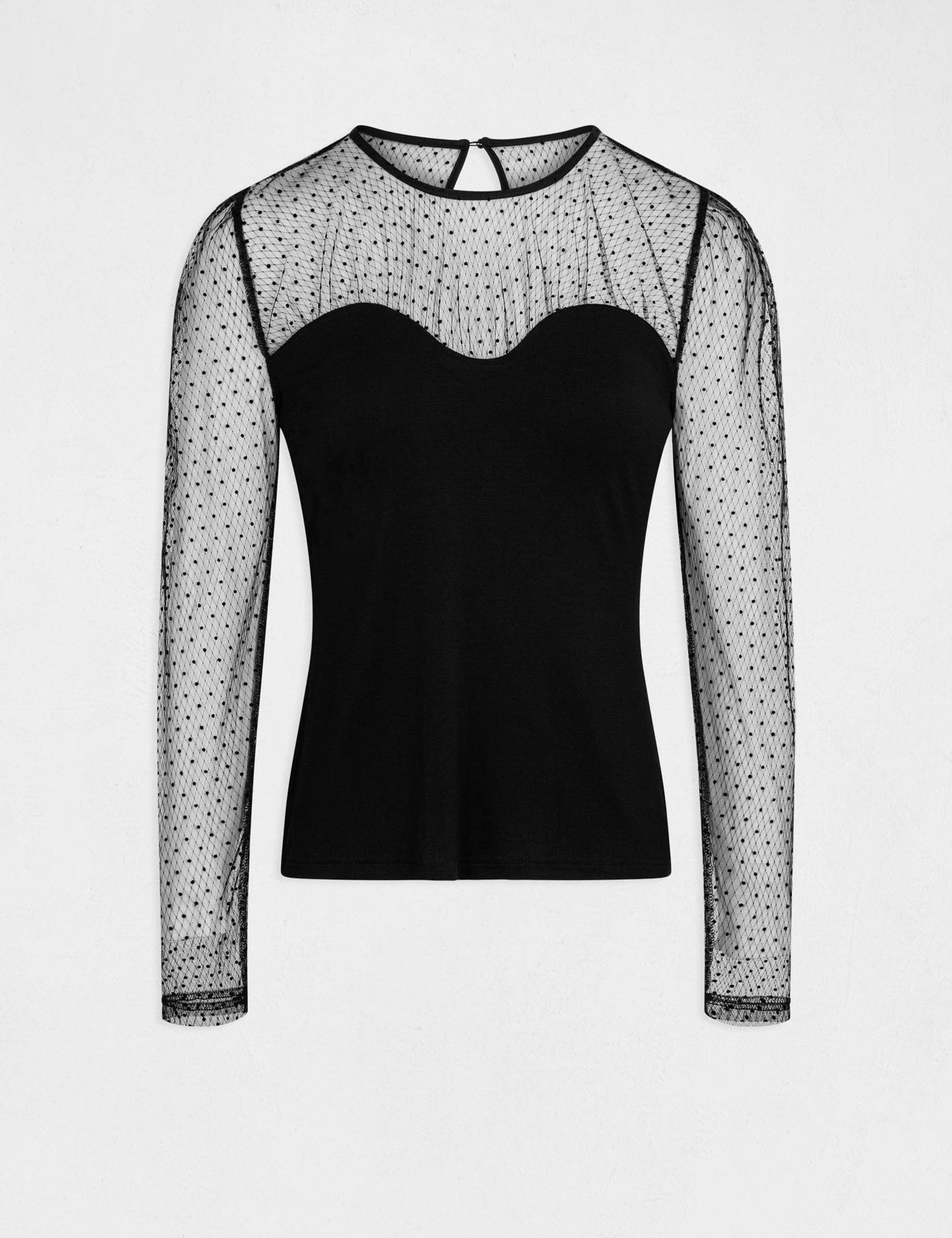 t shirt manches longues a plumetis noir femme T-shirt manches longues à plumetis noir femme