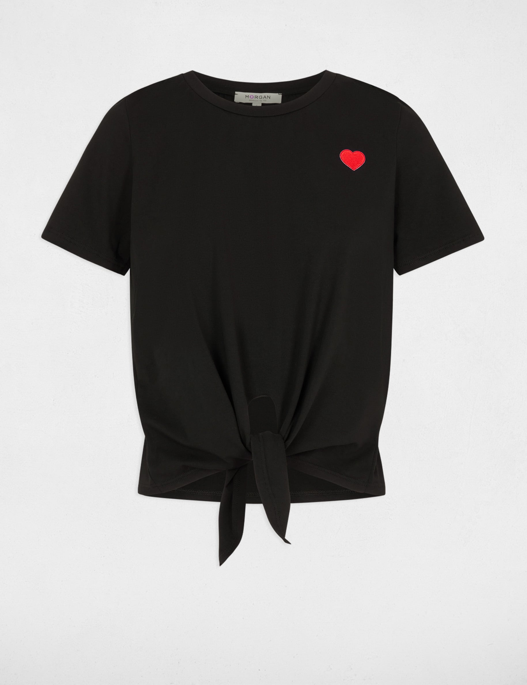 T-shirt noeud col rond noir femme