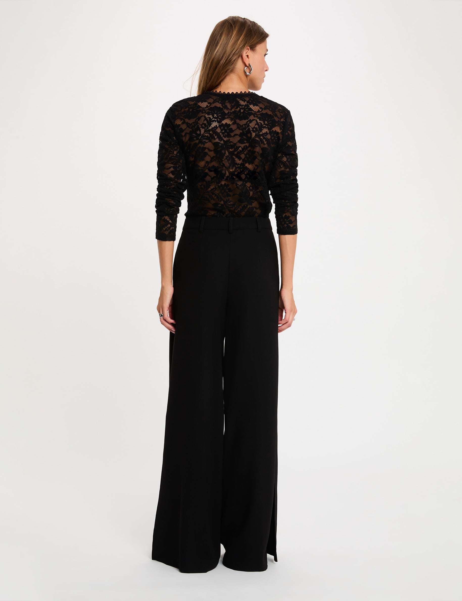 Chemise en dentelle col v noir femme