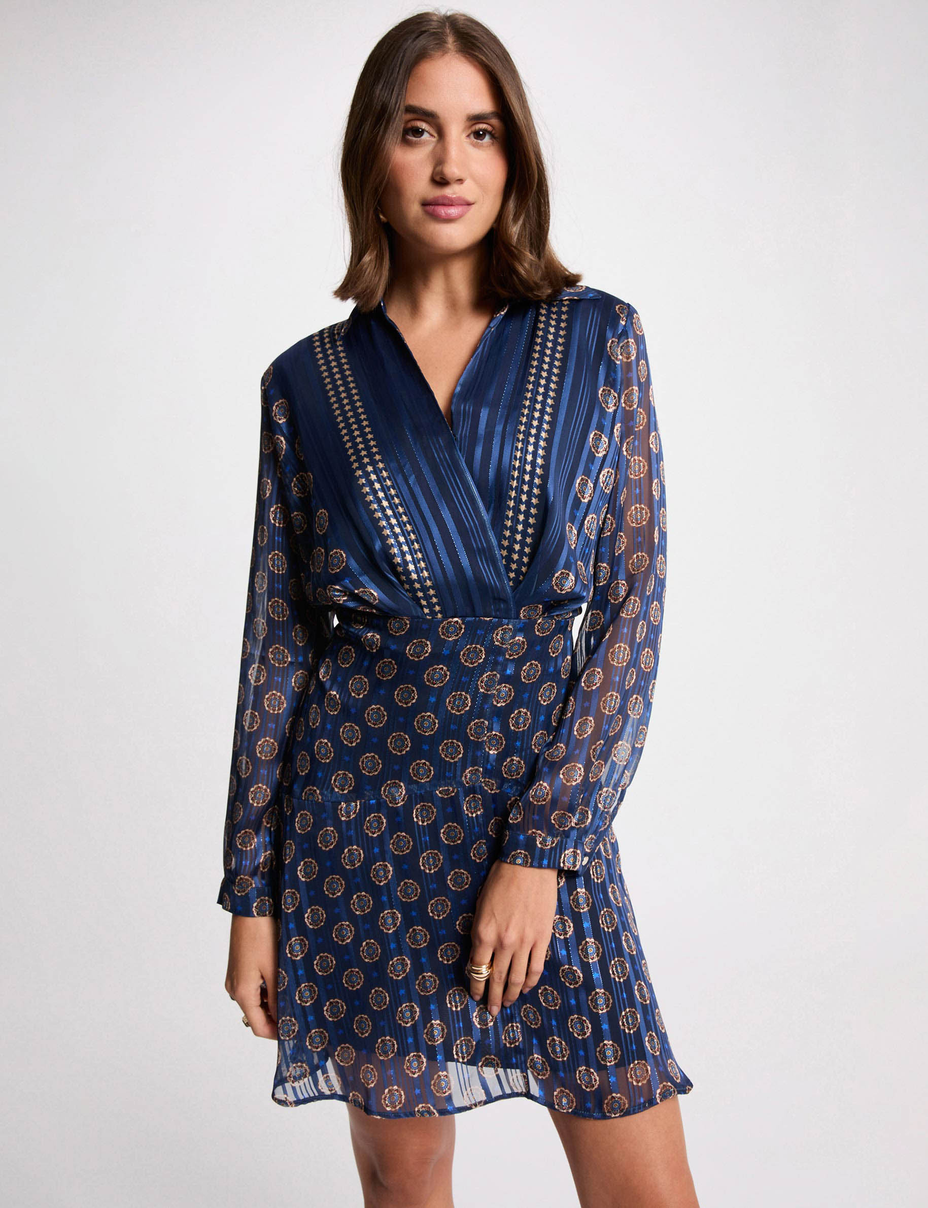 Robe fluide col v multicolore femme