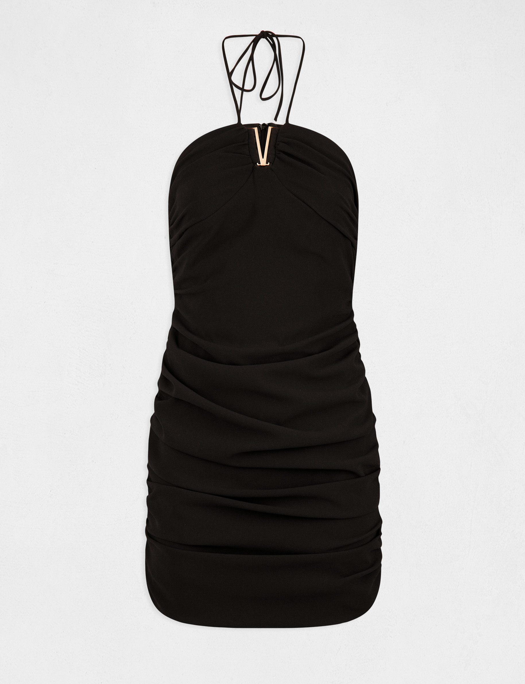 Robe ajustée froncée avec col bustier noir femme Robe ajustée froncée avec col bustier noir femme