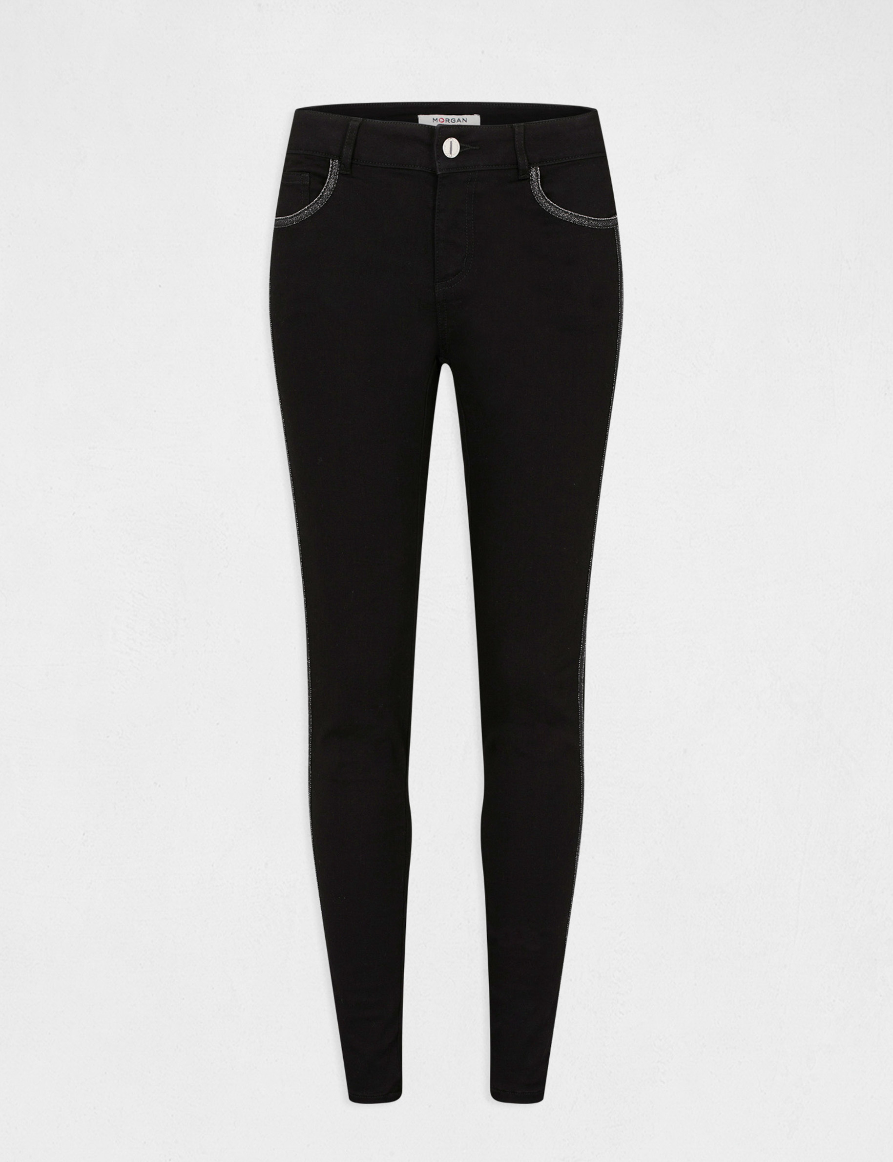 Jeans skinny avec bandes métallisées noir femme Jeans skinny avec bandes métallisées noir femme