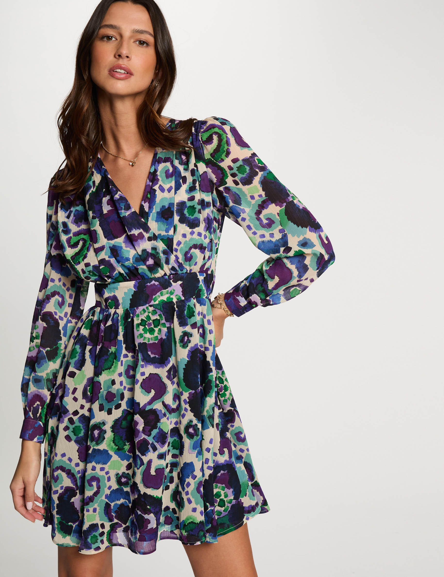 robe courte evasee imprimee multicolore femme Robe courte évasée imprimée multicolore femme