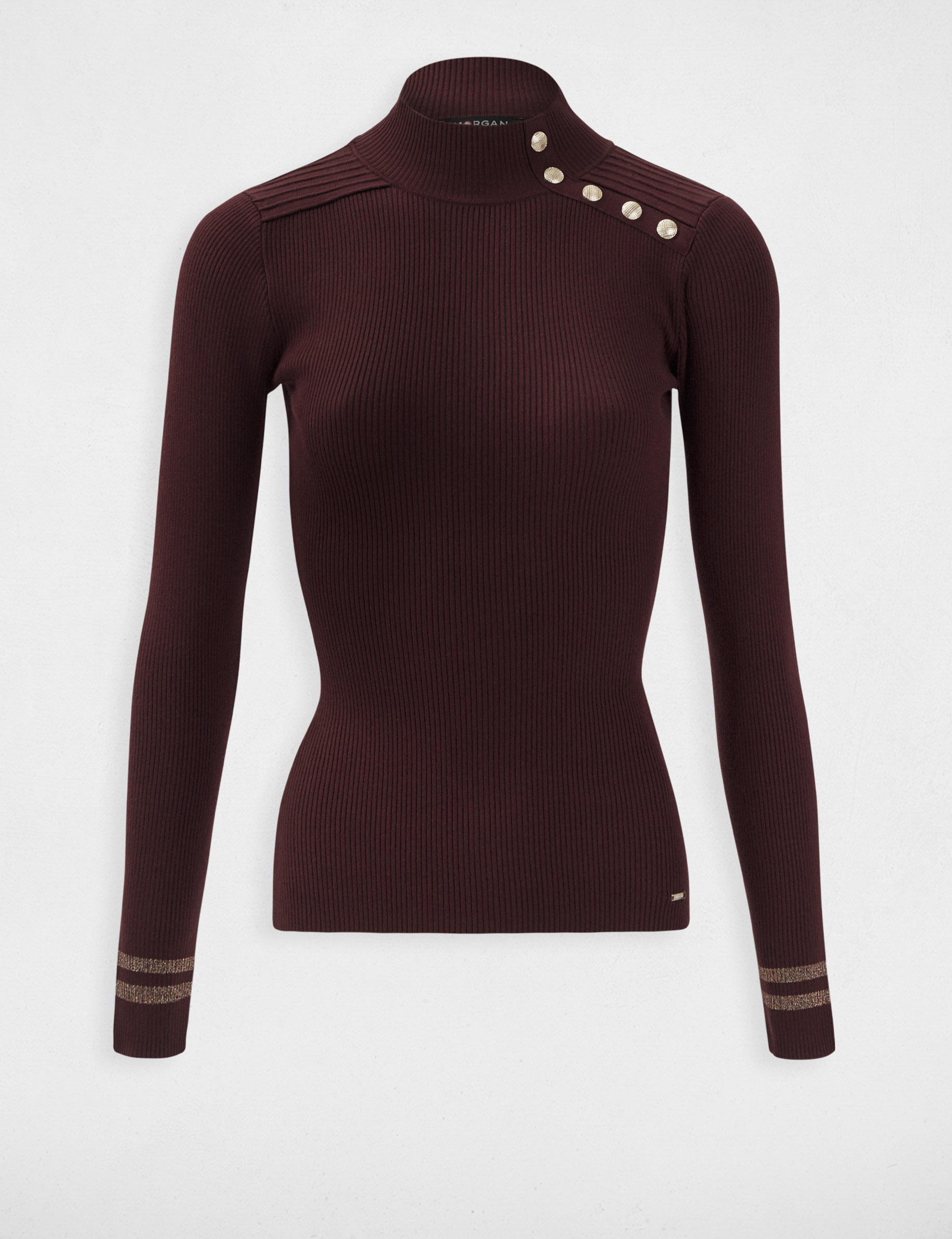 pull manches longues avec boutons rouge vin femme Pull manches longues avec boutons rouge vin femme