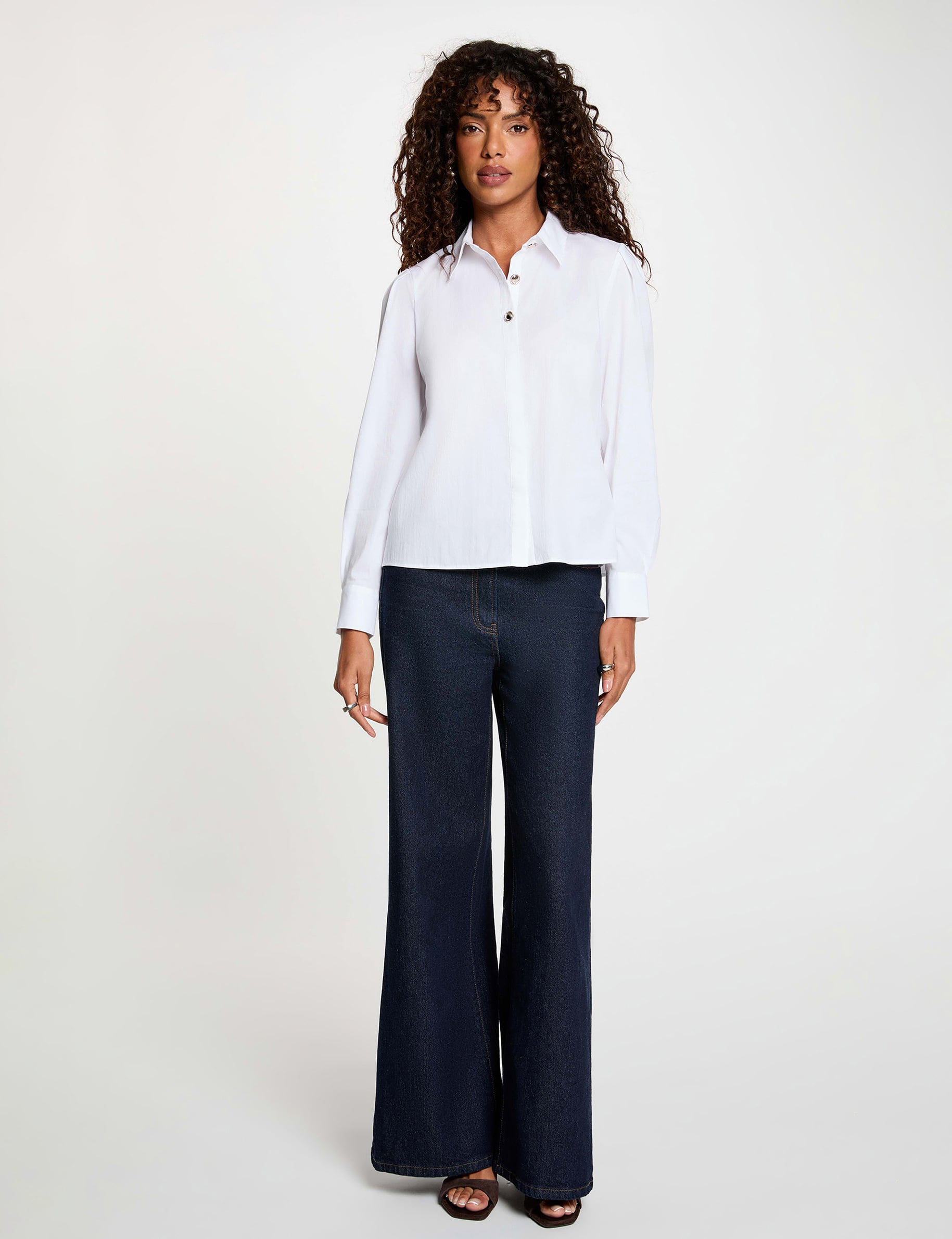 Chemise col &agrave; revers blanc femme