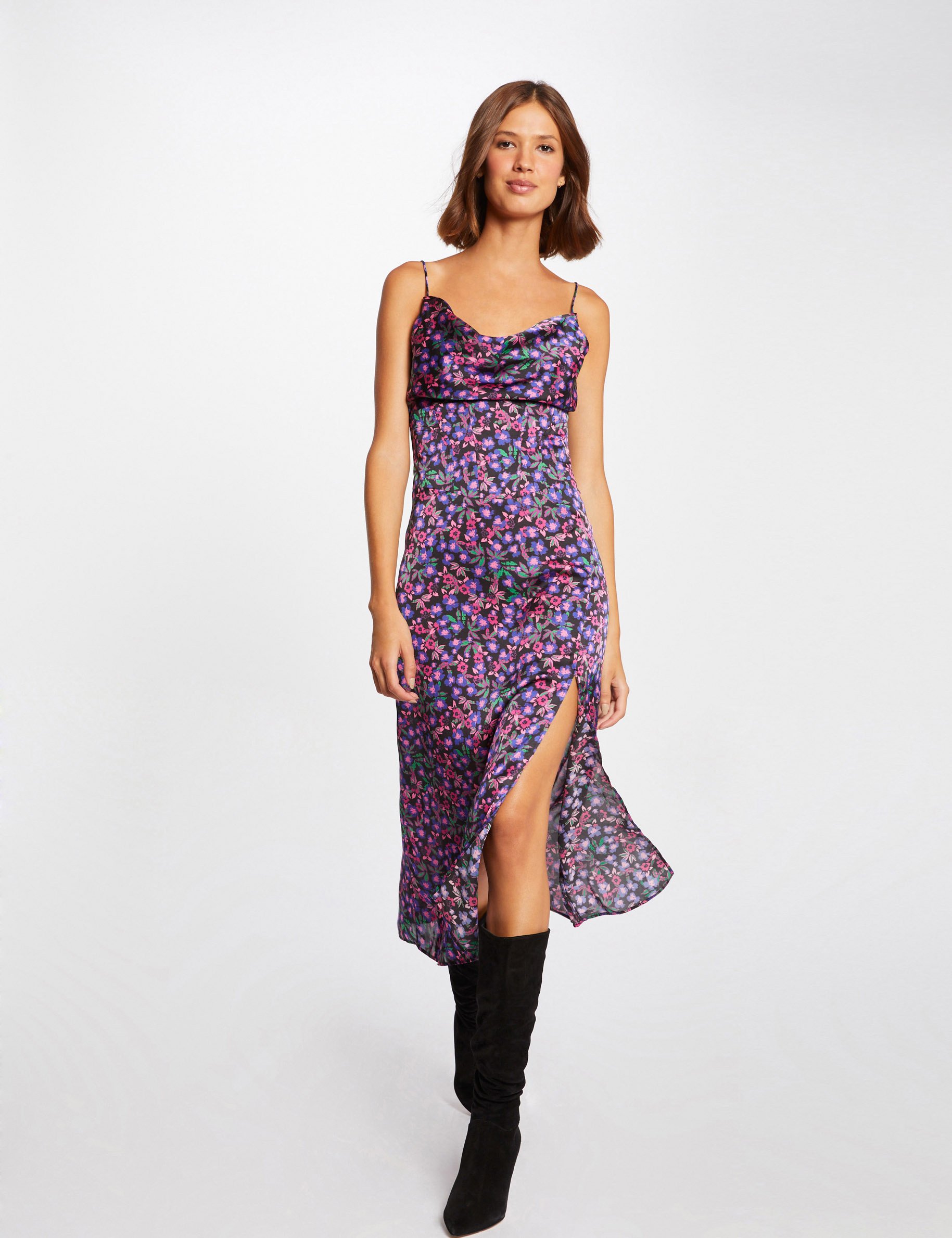robe midi droite imprime floral multico femme Robe midi droite imprimé floral multico femme