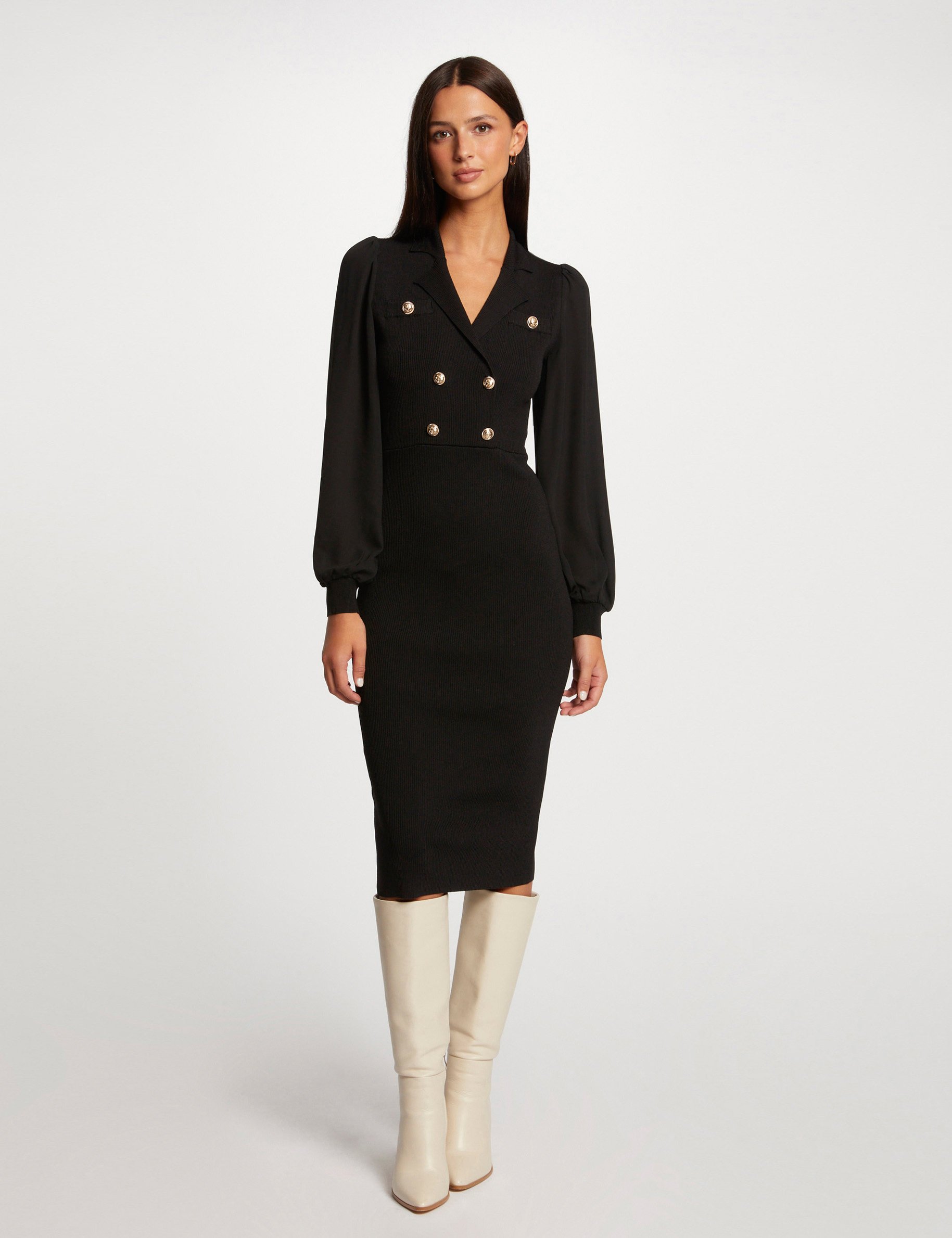 Robe pull ajustée avec boutons noir femme
