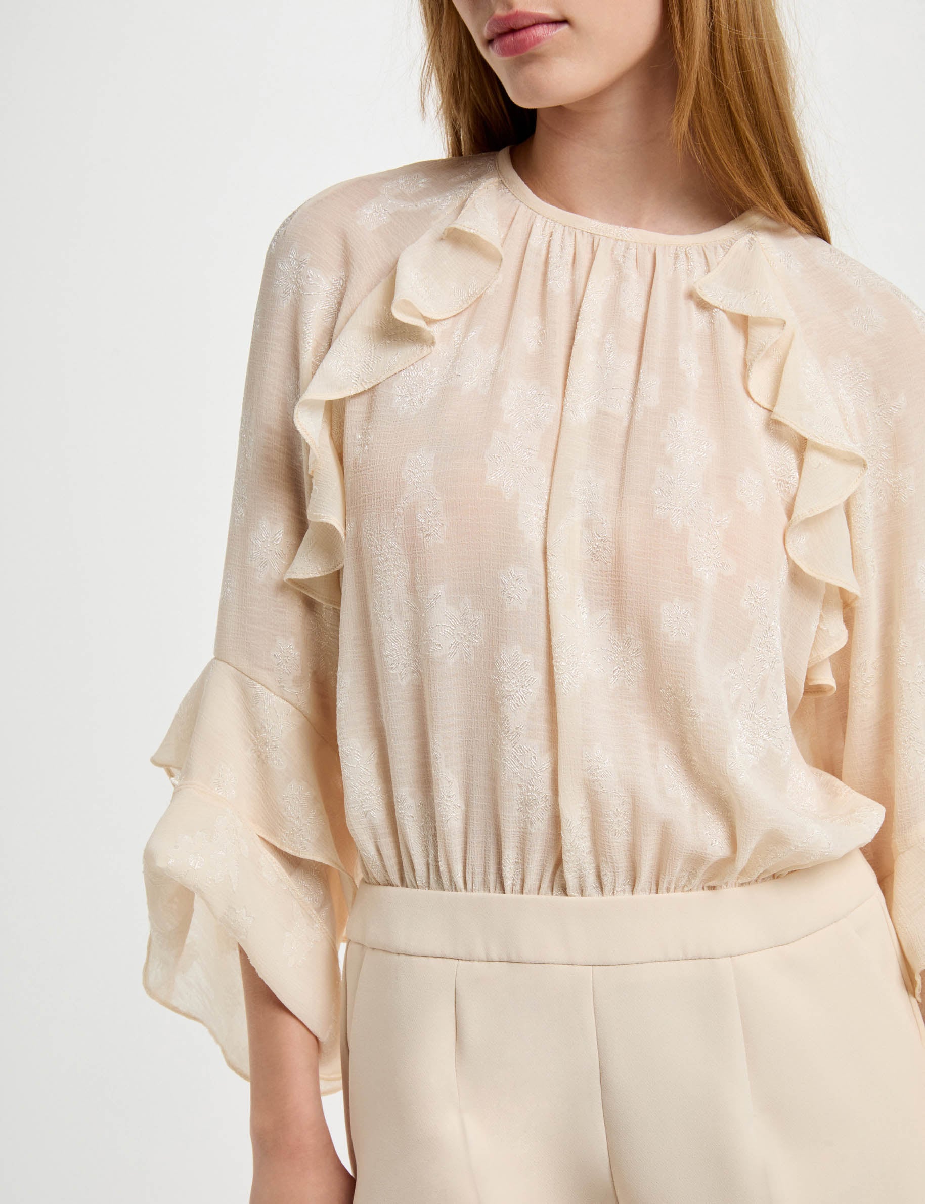 Combishort &agrave; volants creme femme