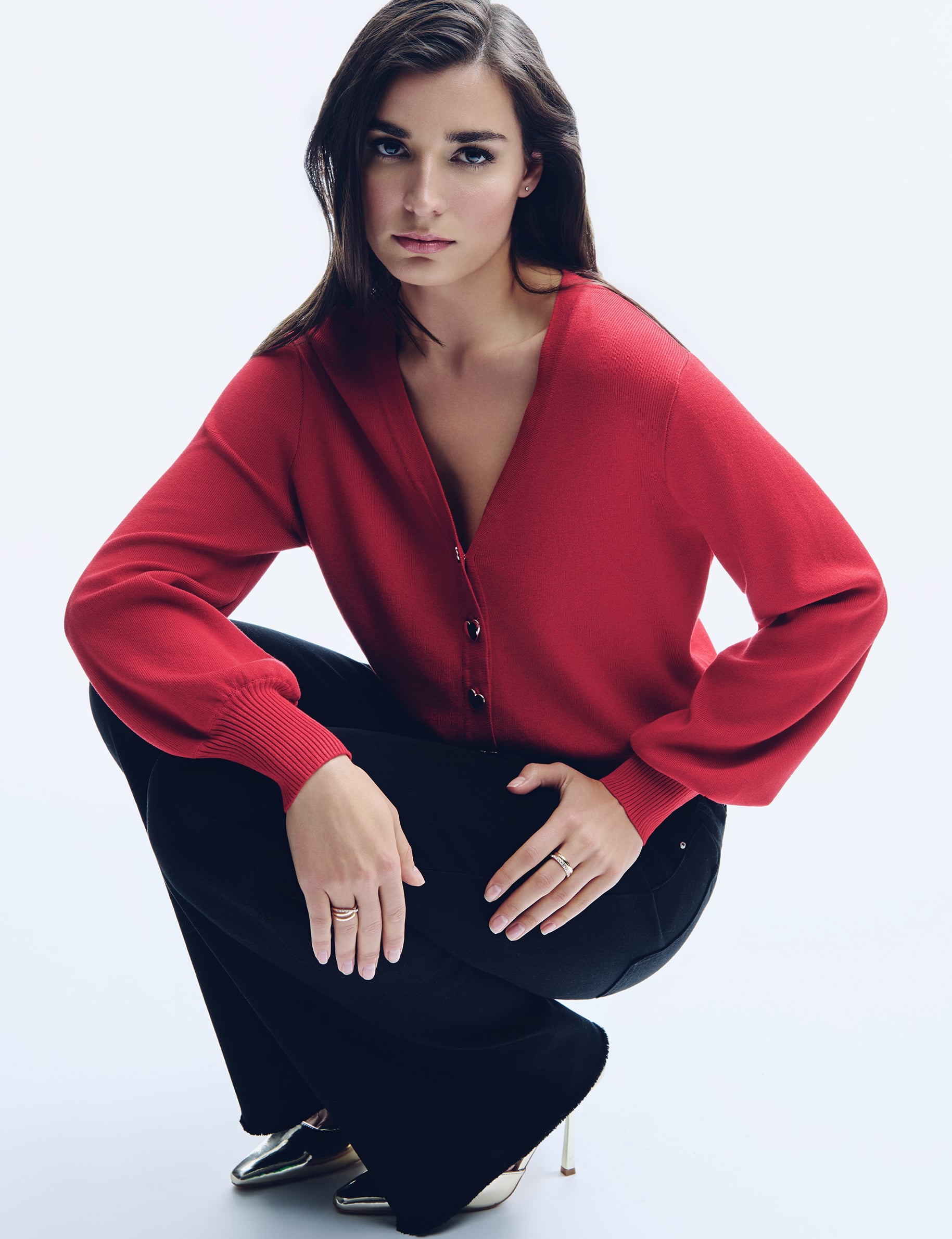 Gilet ajust&eacute; col v rouge femme