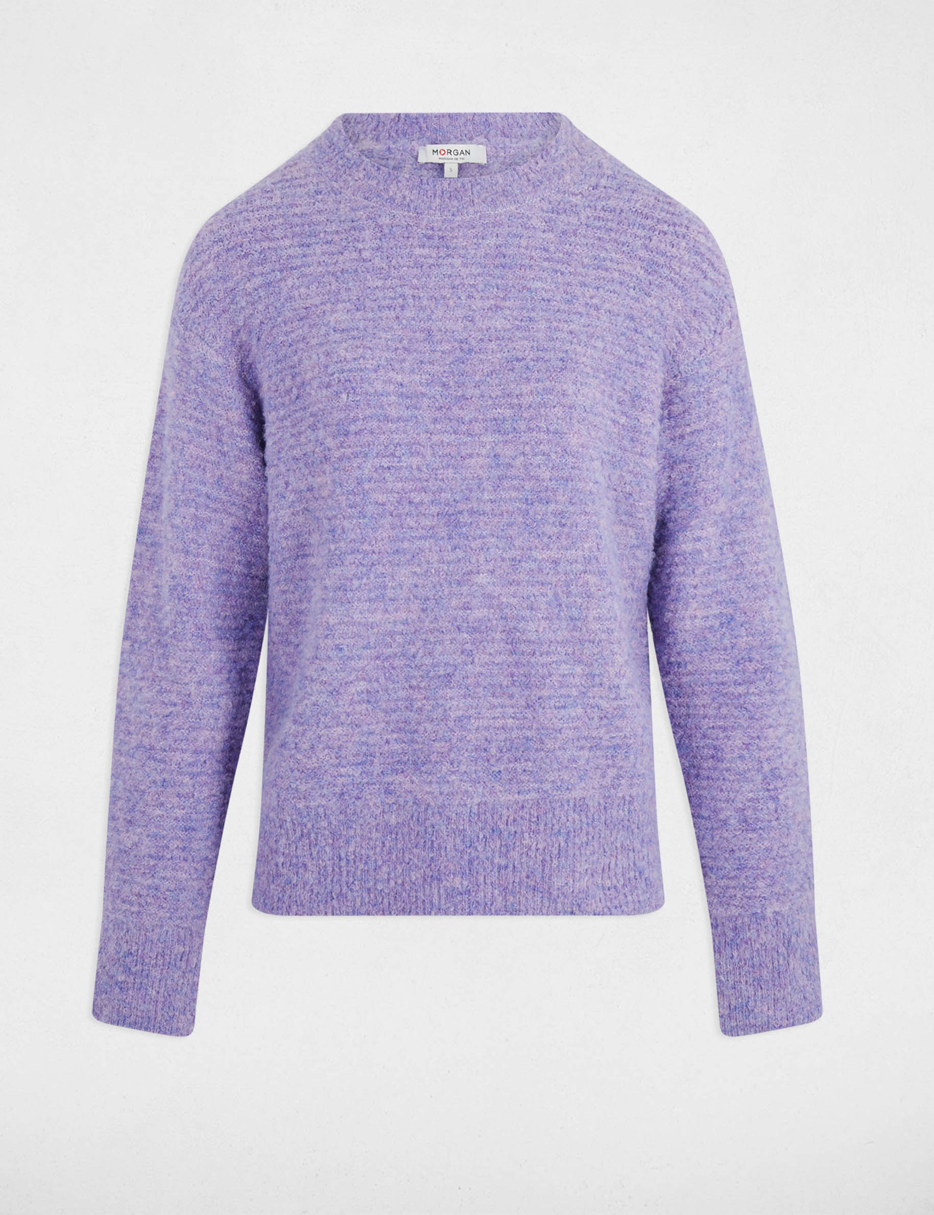 Pull court col rond parme femme