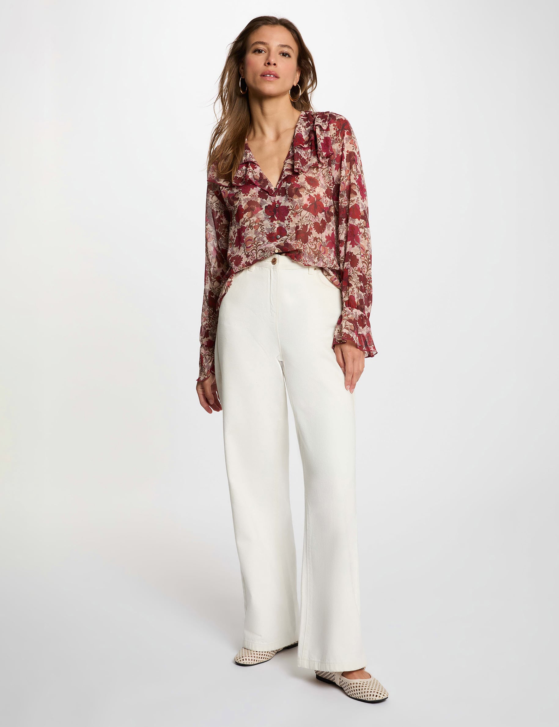 Chemise voile col v multicolore femme
