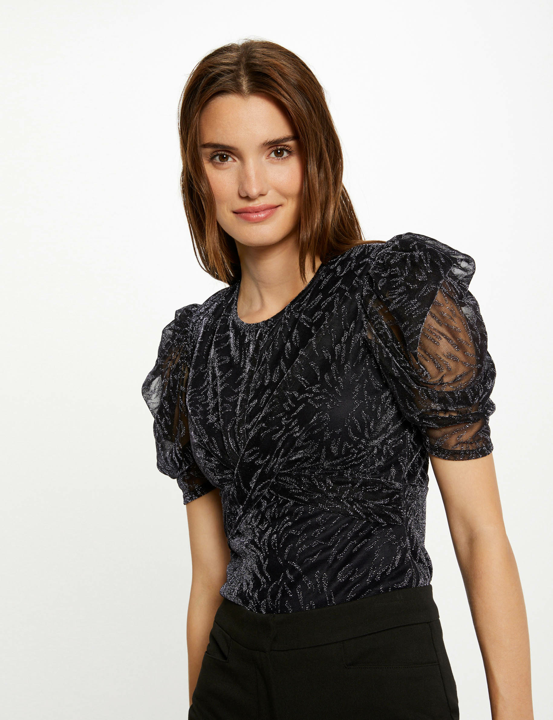Image of T-shirt manches courtes fils métallisés multico femme