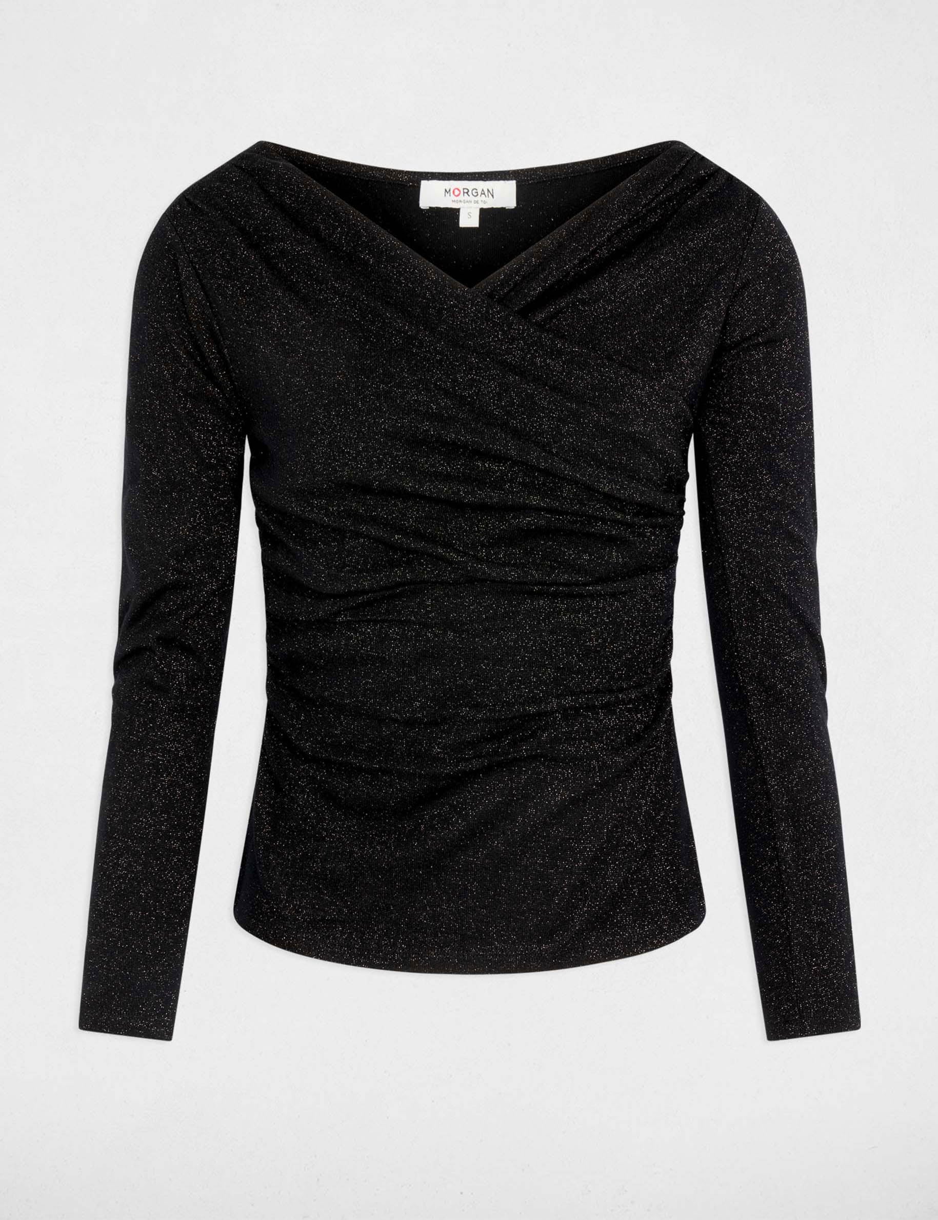Maille d&eacute;collet&eacute; manches longues noir femme
