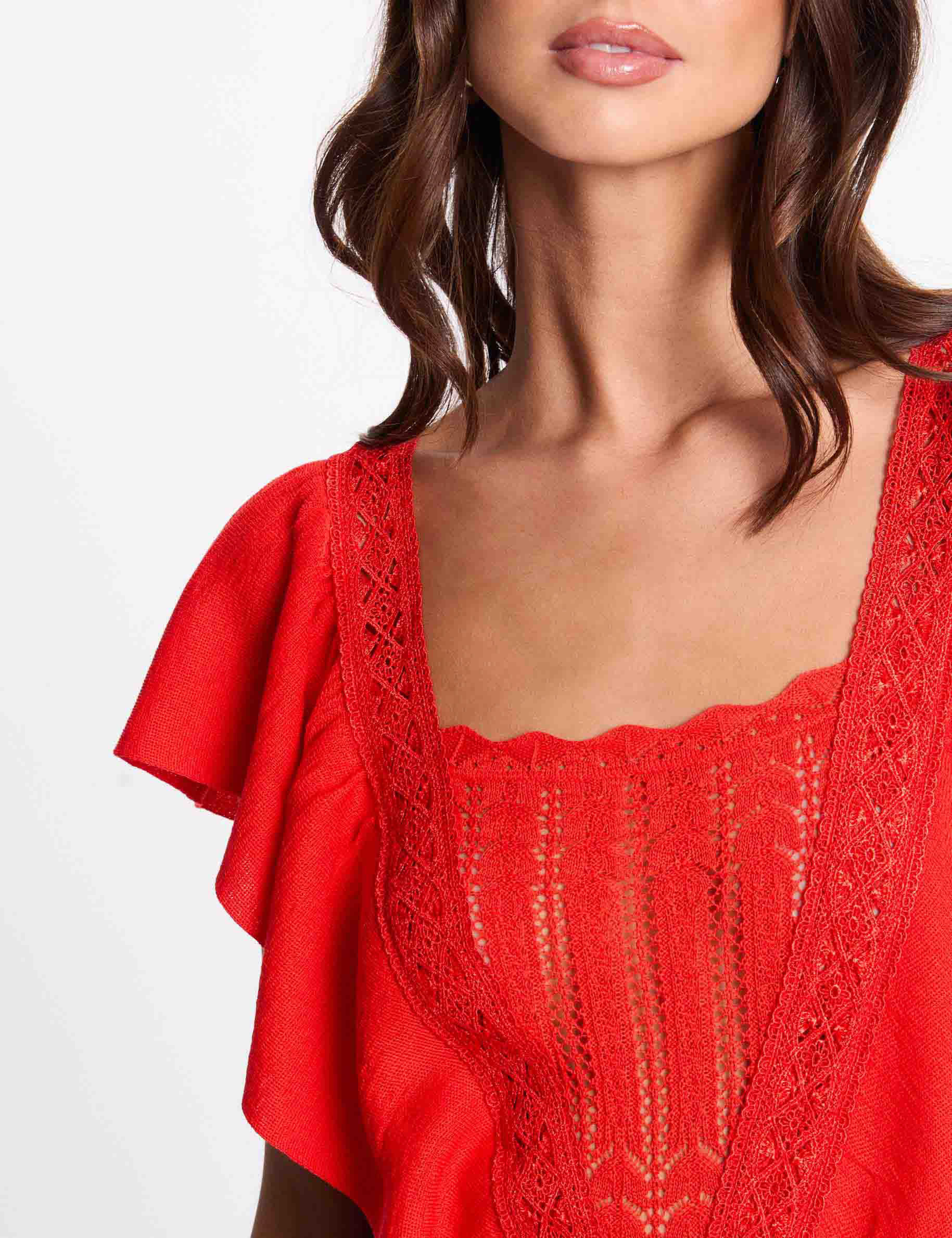 pull manches courtes dentelle orange femme Pull manches courtes dentelle orange femme