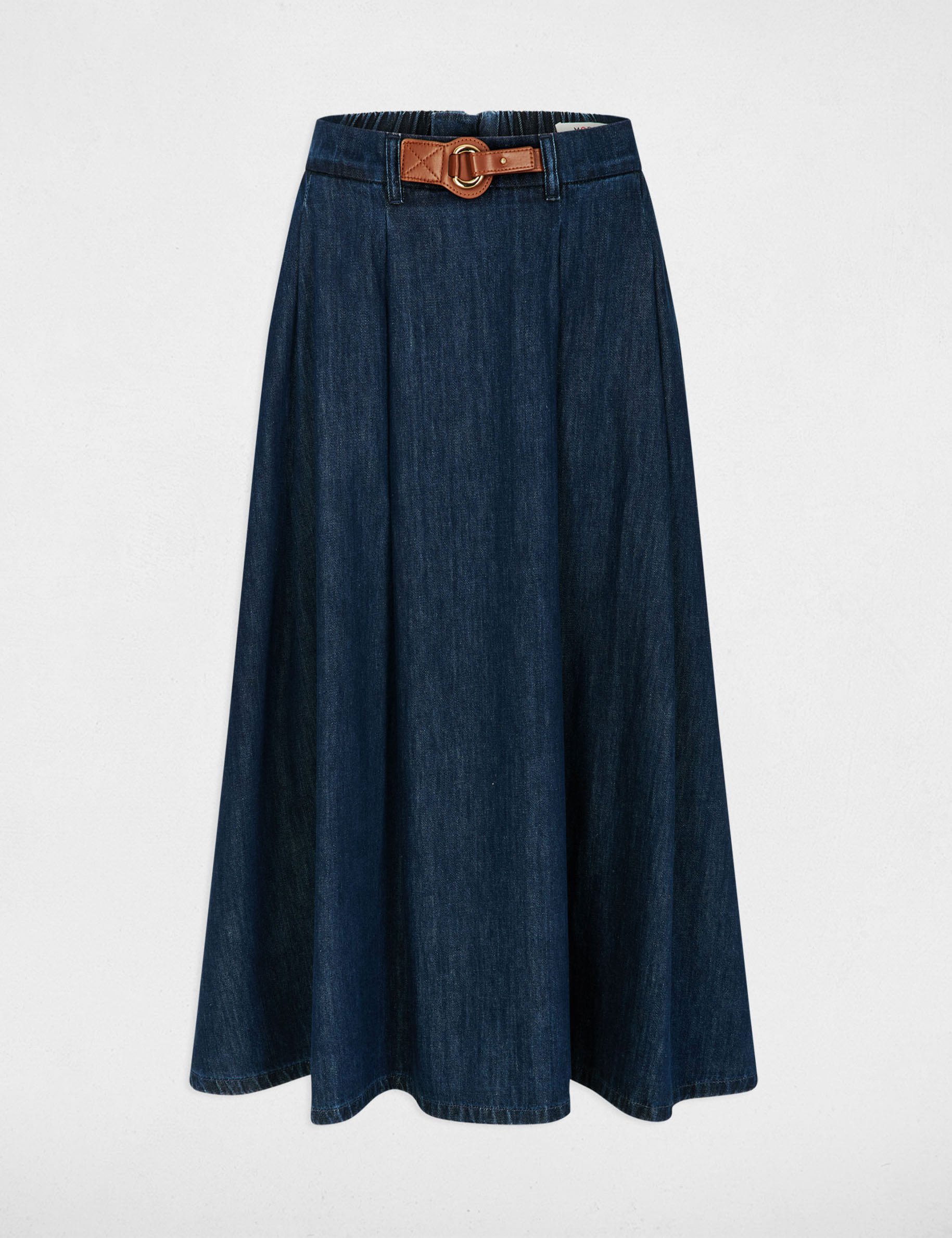Jupe longue &eacute;vas&eacute;e denim brut femme