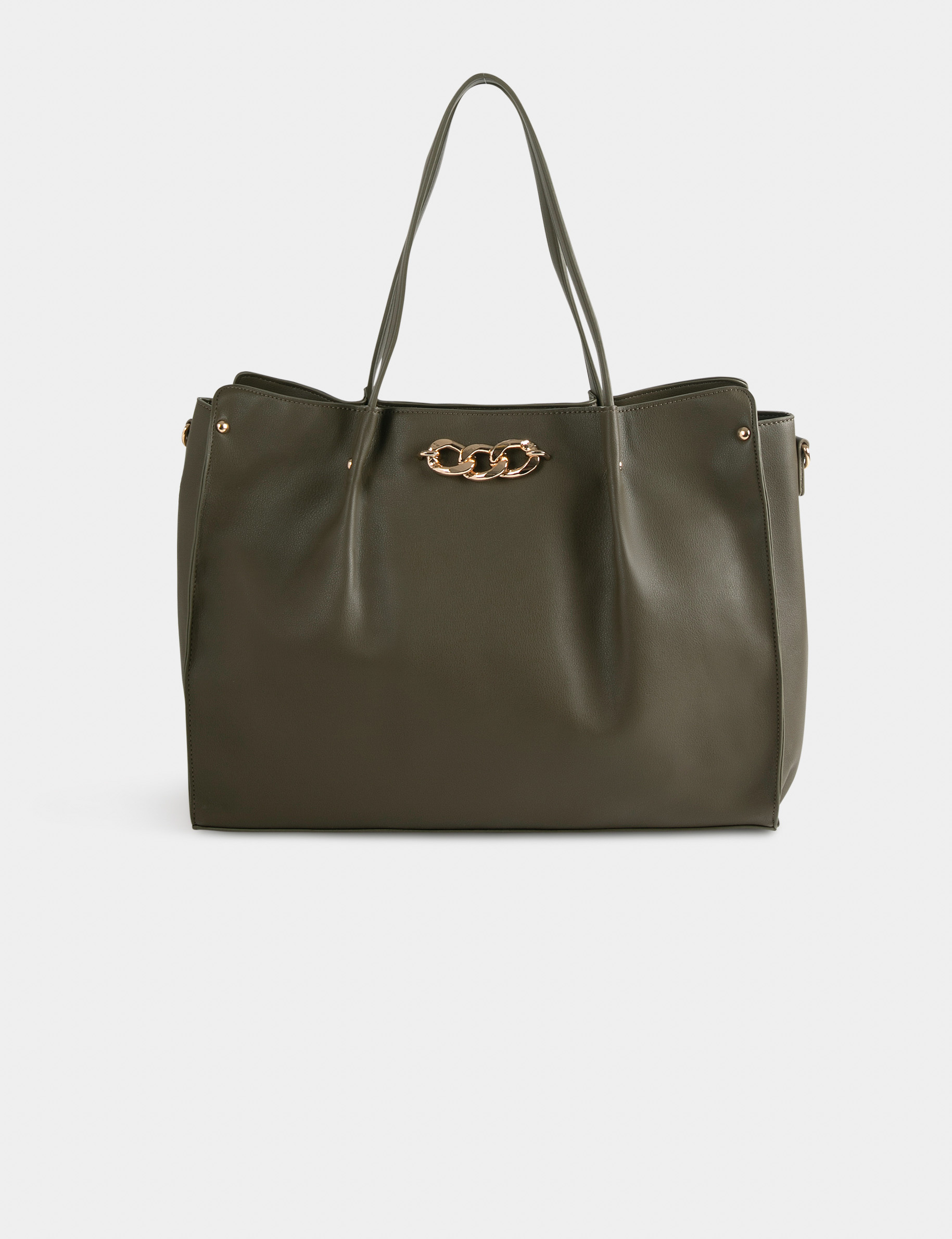 Sac cabas avec détail chaîne vert kaki femme Sac cabas avec détail chaîne vert kaki femme