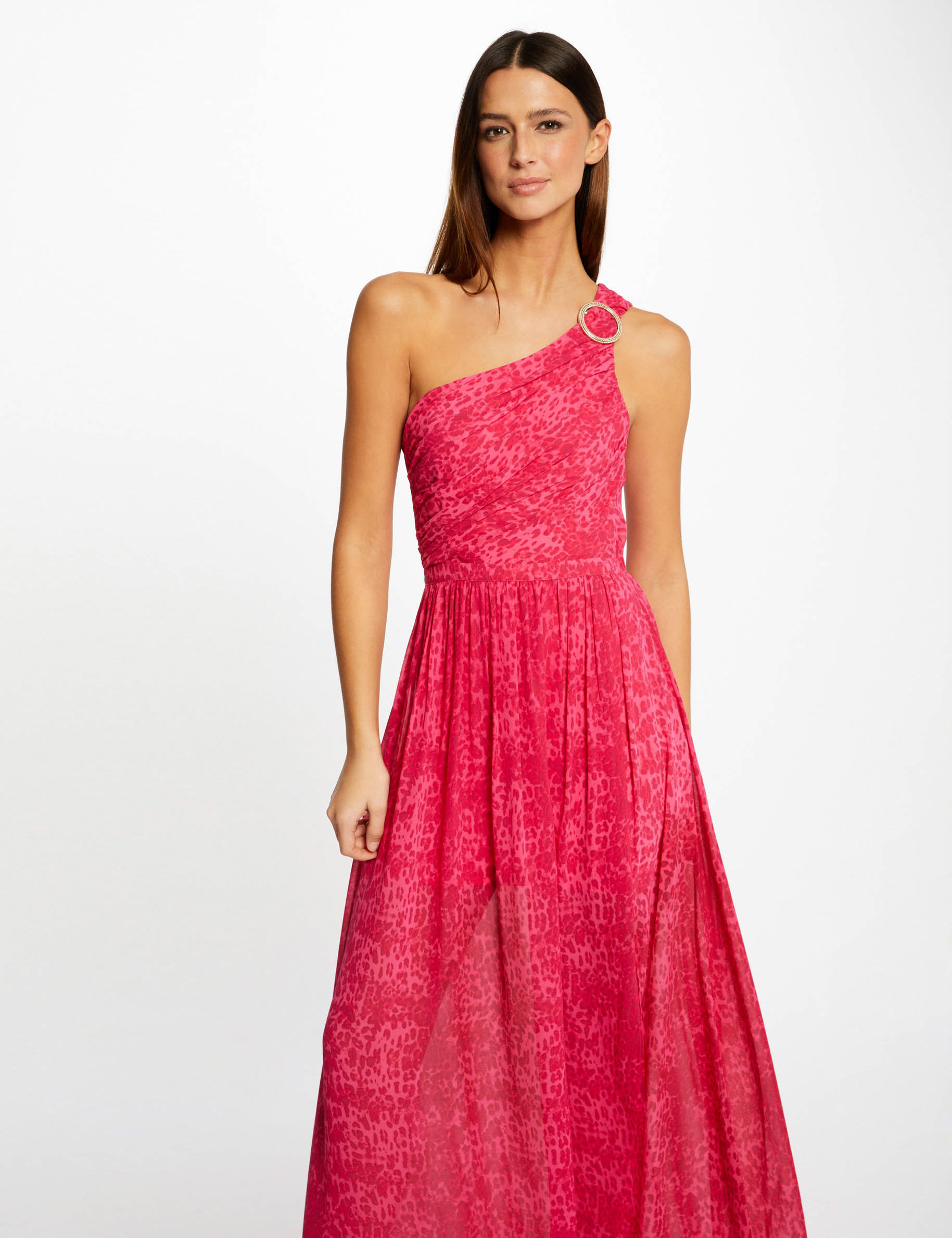 Robe longue évasée imprimé léopard rose femme Robe longue évasée imprimé léopard rose femme