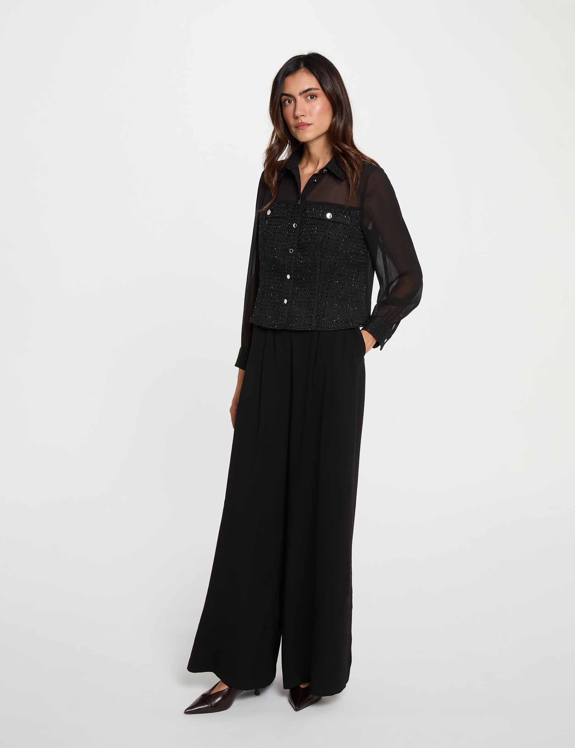 Chemise tweed manches longues noir femme