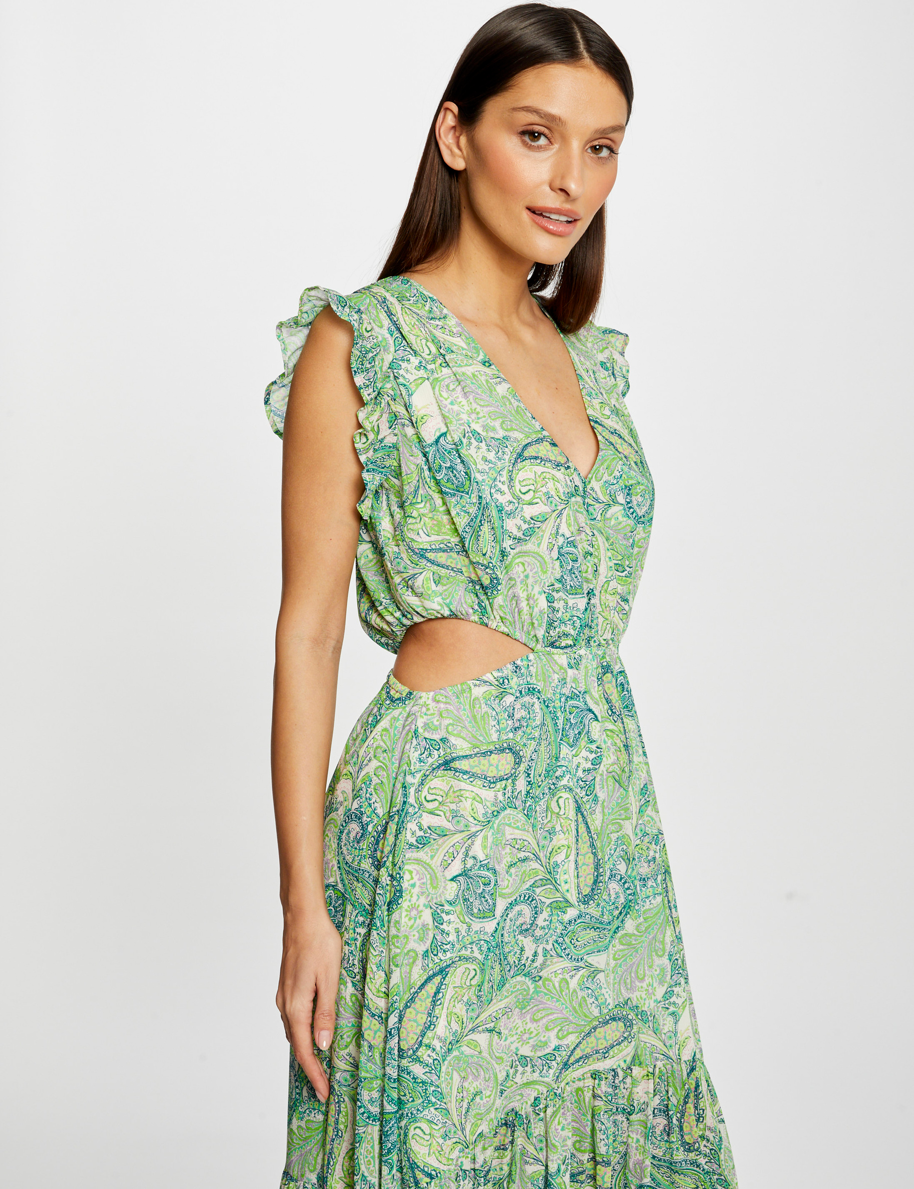 Robe longue évasée imprimé cachemire multico femme Robe longue évasée imprimé cachemire multico femme
